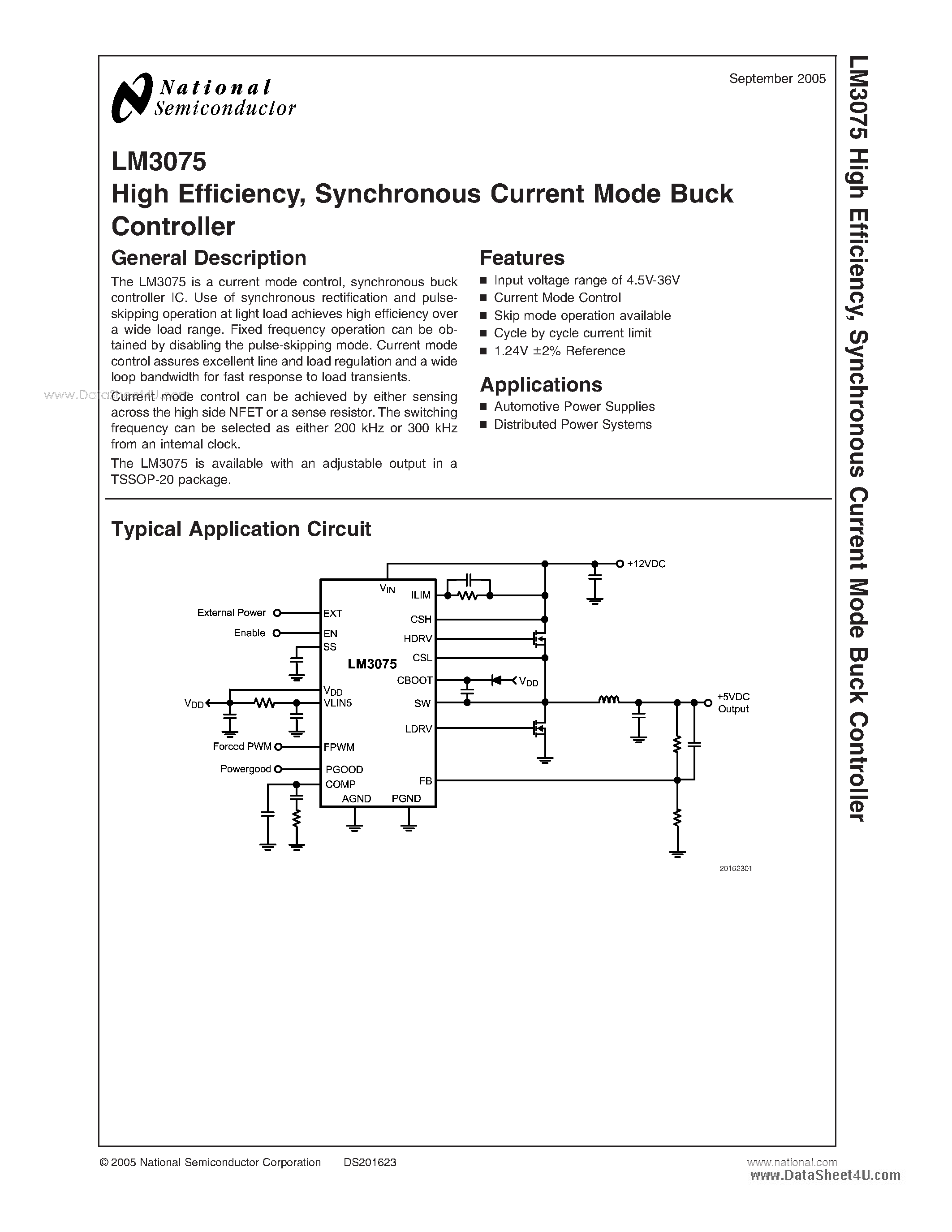 Datasheet LM3075 - Synchronous Current Mode Buck Controller page 1