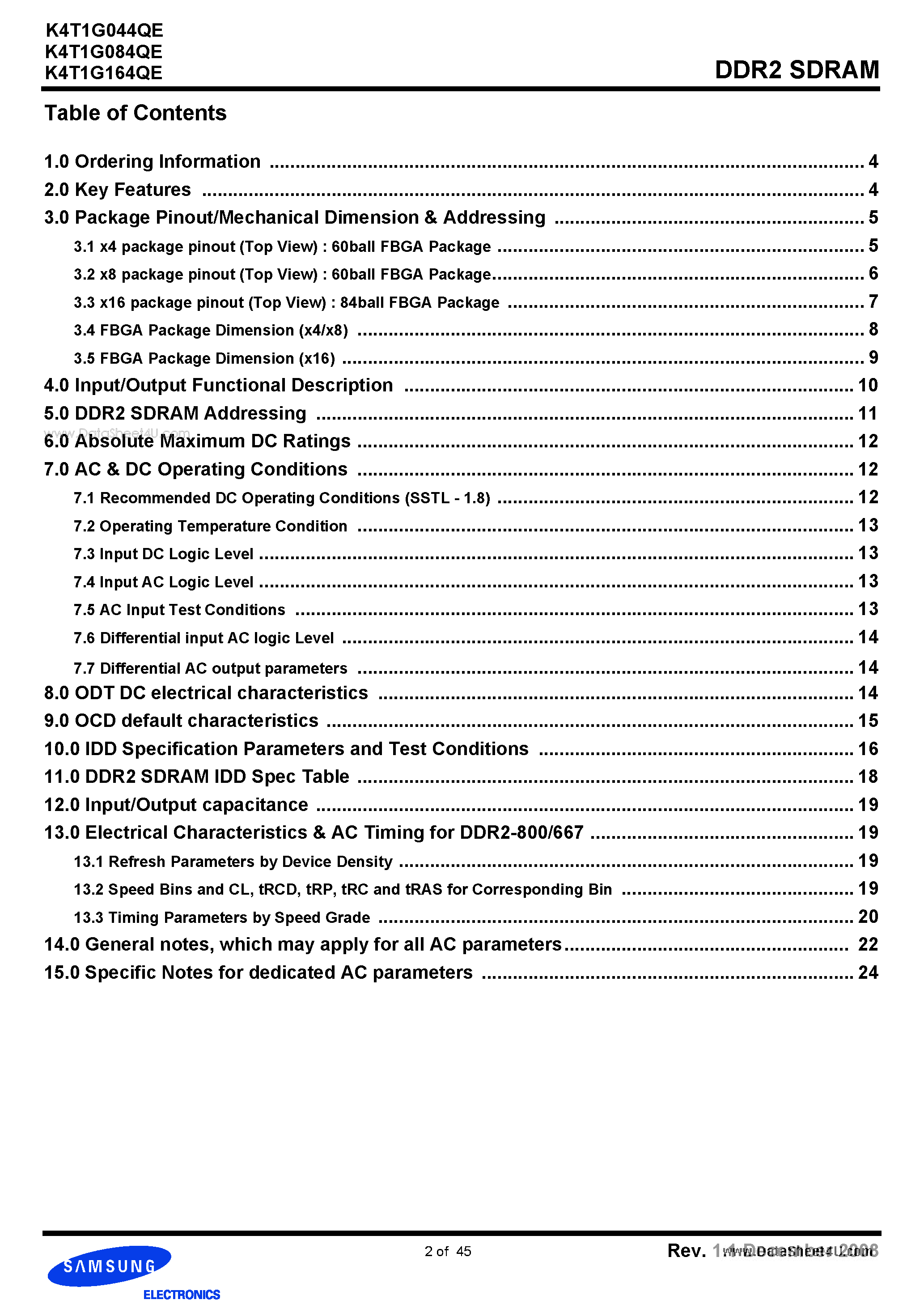 Datasheet K4T1G044QE - 1Gb E-die DDR2 SDRAM page 2