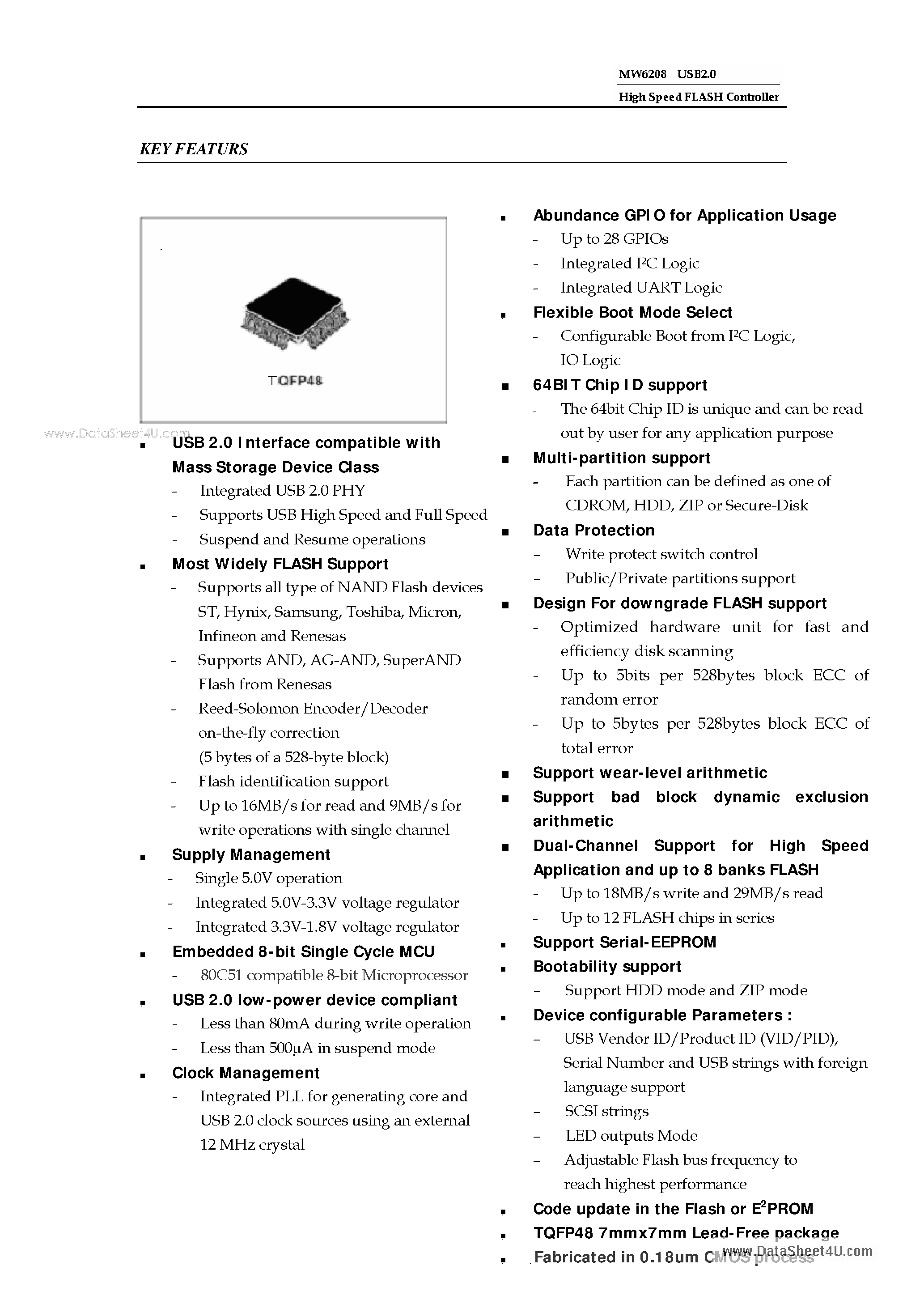 Даташит MW6208 - USB 2.0 FLASH DISK CONTROLLER страница 2