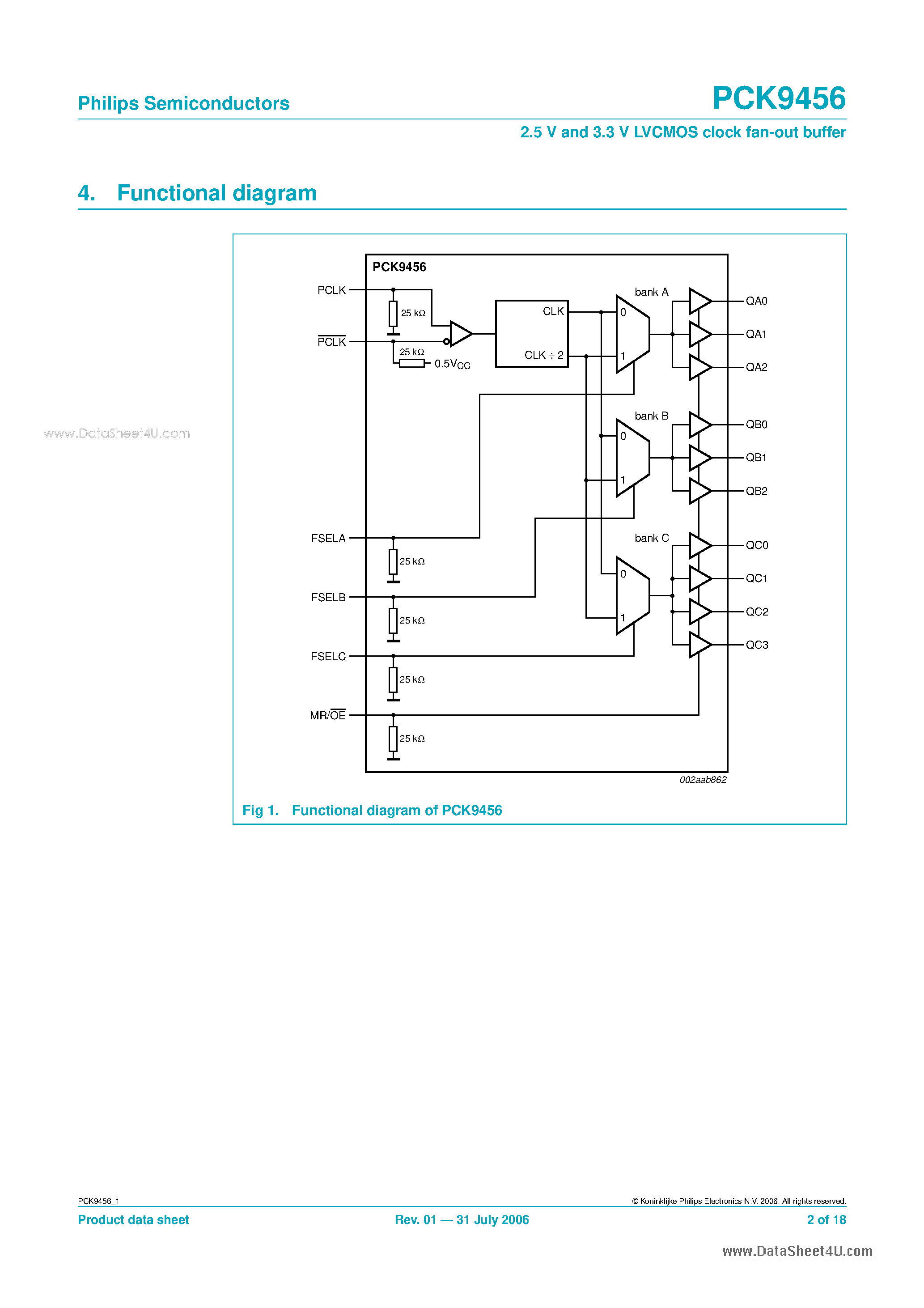 Даташит PCK9456 - 2.5 V and 3.3 V LVCMOS clock fan-out buffer страница 2