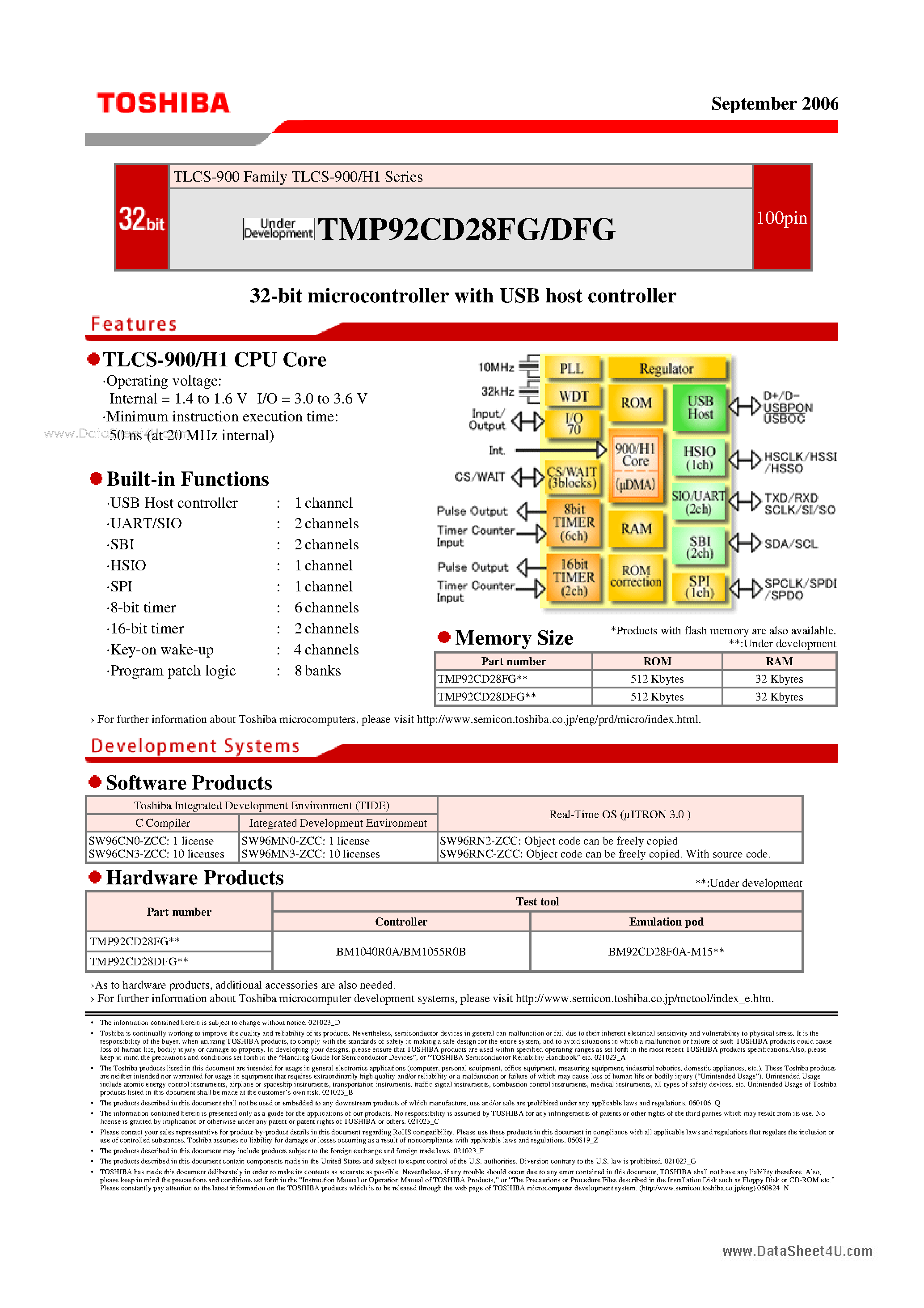 Даташит TMP92CD28DFG - 32-bit microcontroller страница 1