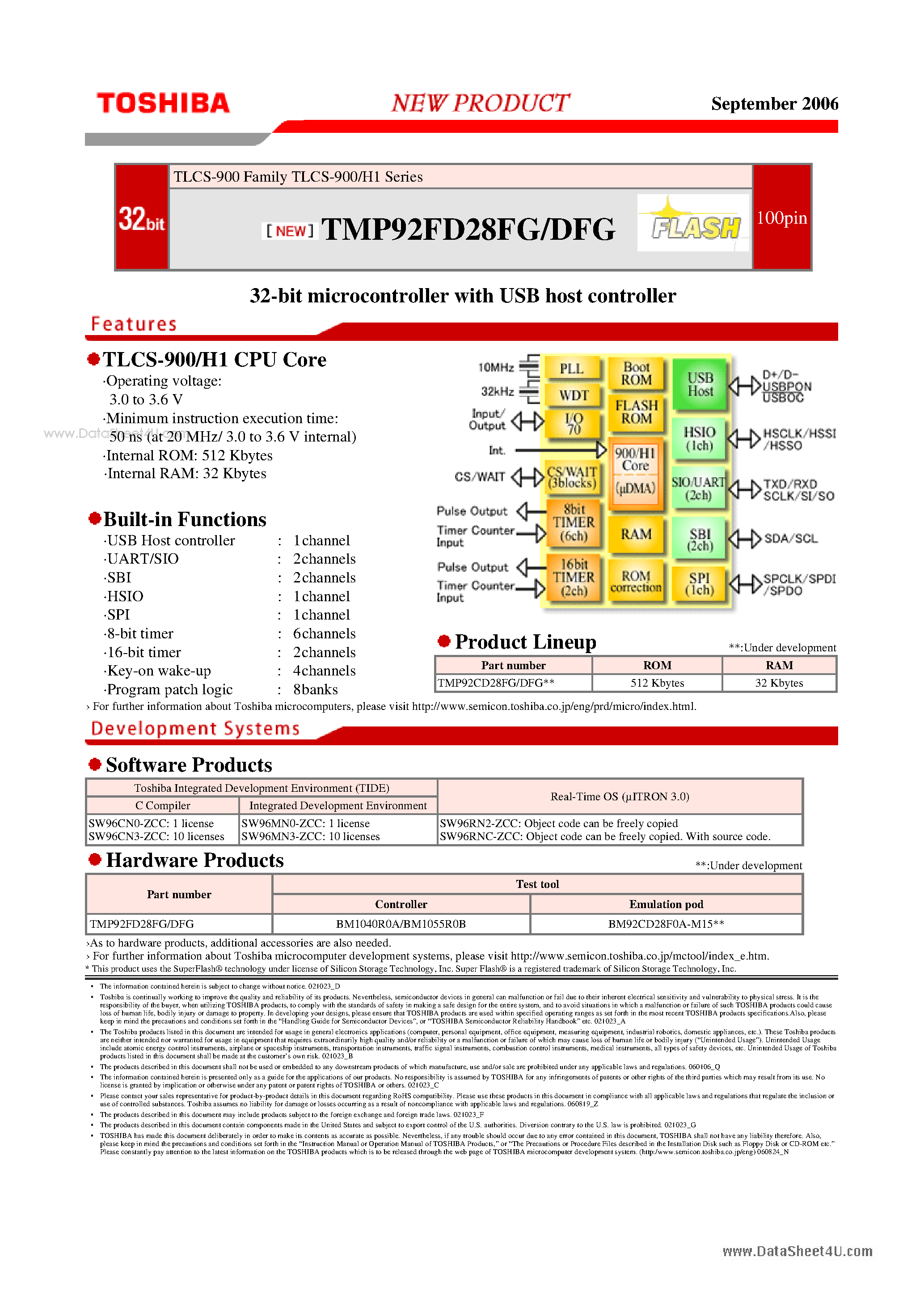 Даташит TMP92FD28DFG - 32-bit microcontroller страница 1