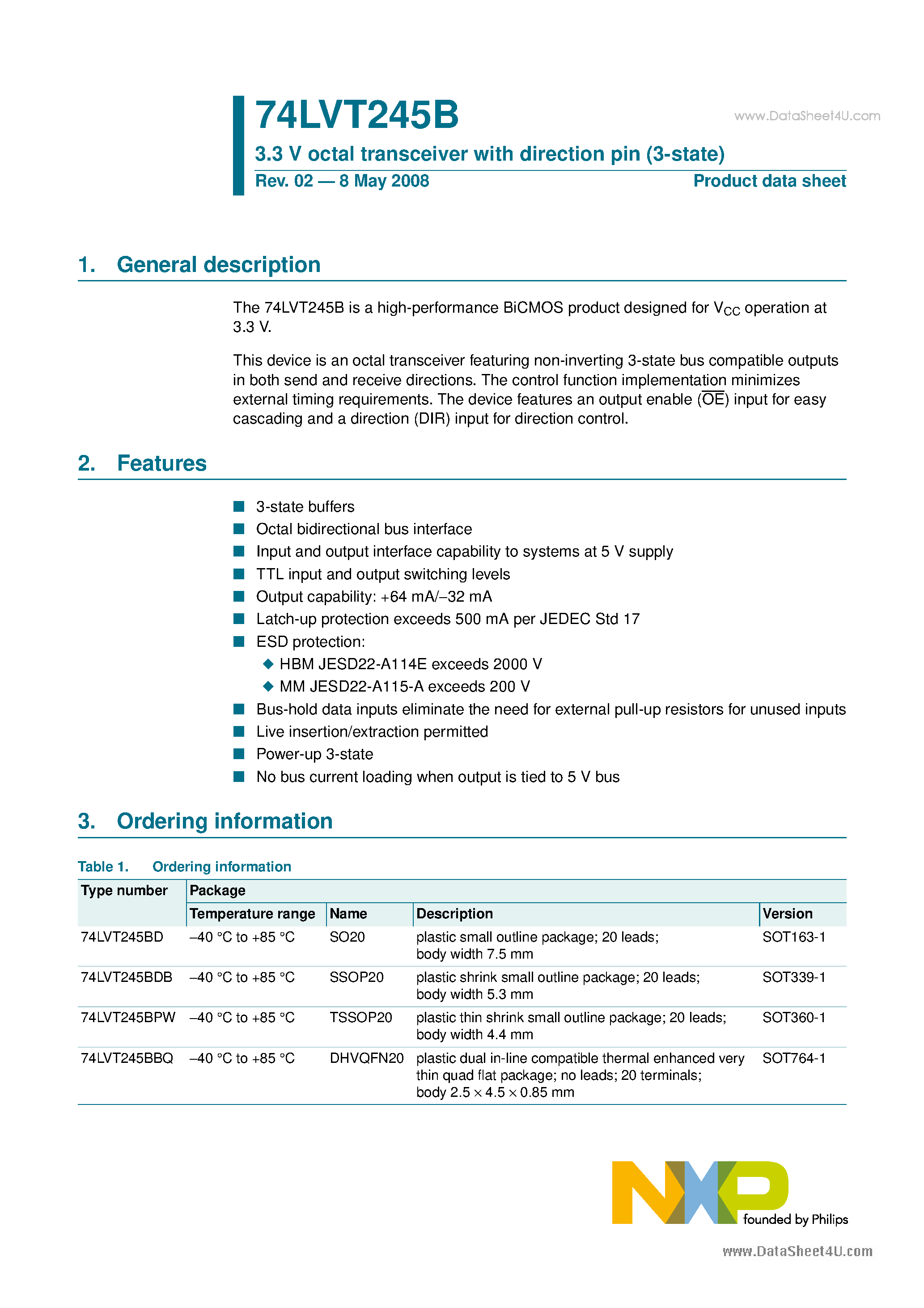 Datasheet 74LVT245B - 3.3V octal transceiver page 1