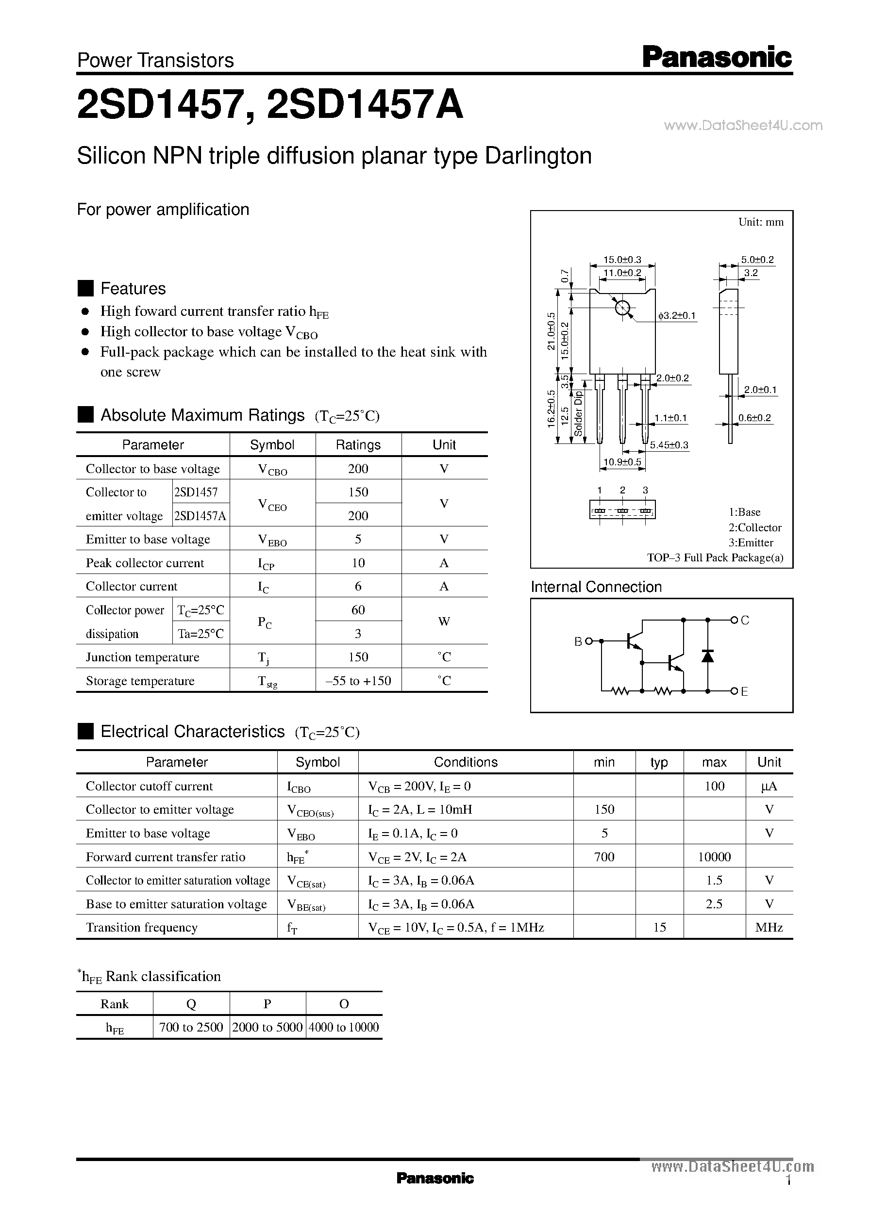 Datasheet D1457 - Search -----> 2SD1457 page 1