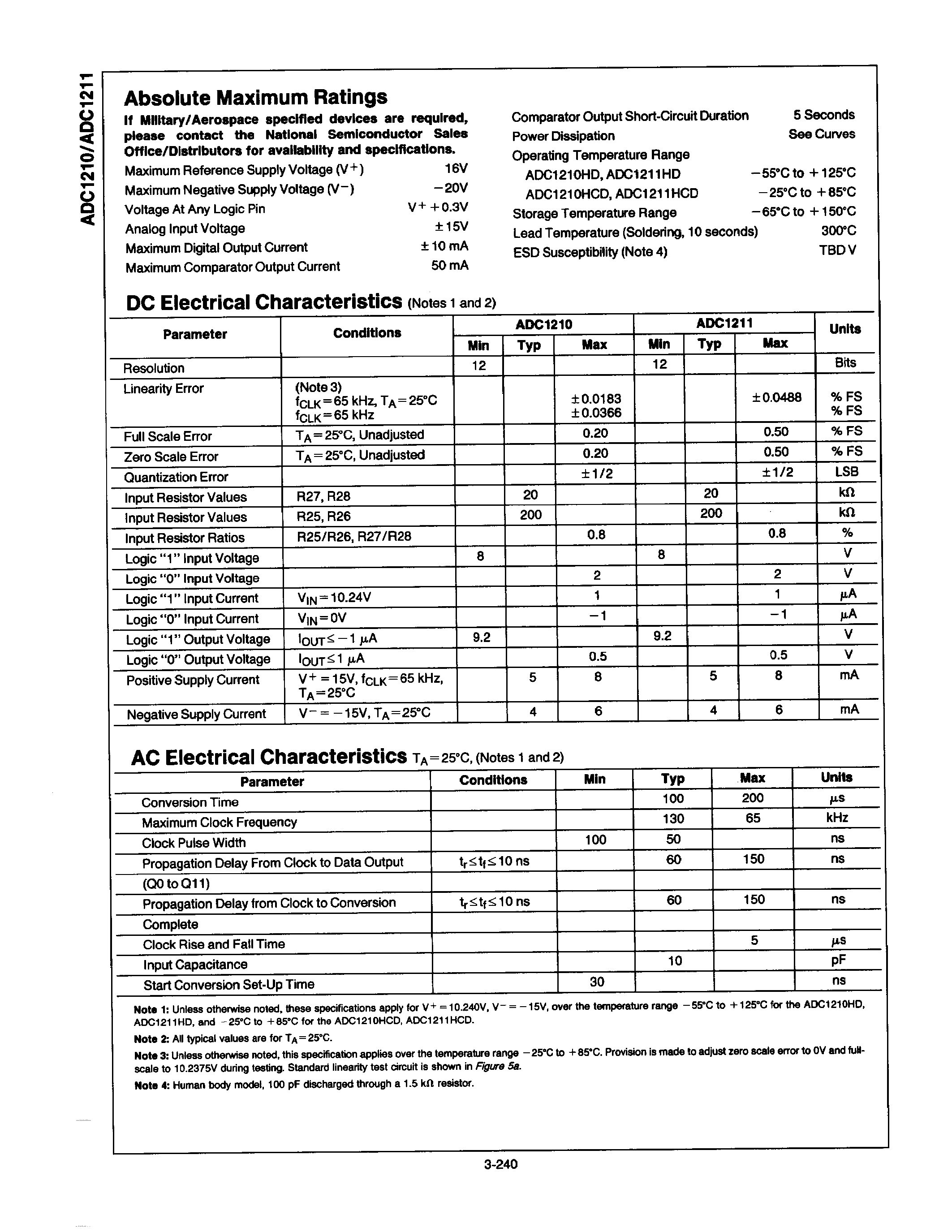 Даташит ADC1210 - (ADC1210 / ADC1211) 12-Bit CMOS A/D Converters страница 2