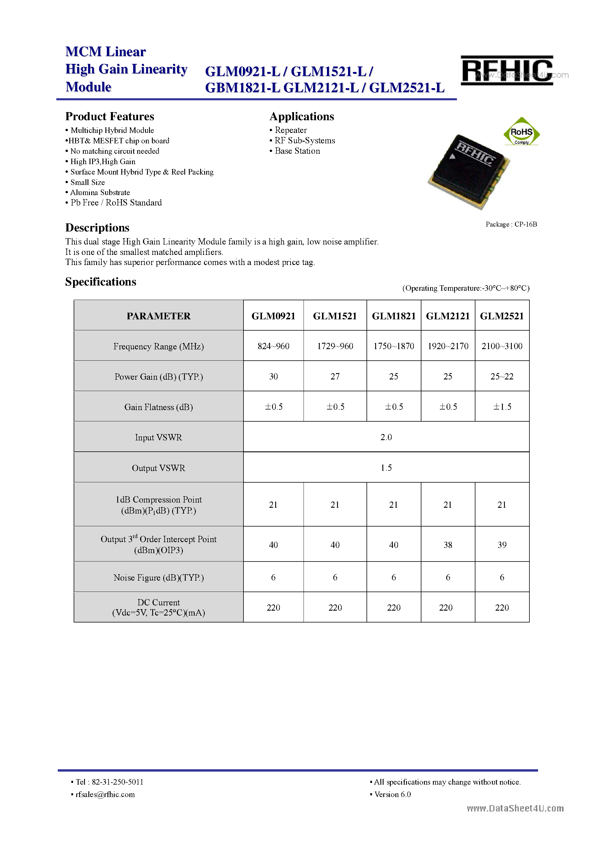 Datasheet GBM1821-L - MCM Linear High Gain Linearity Module page 1