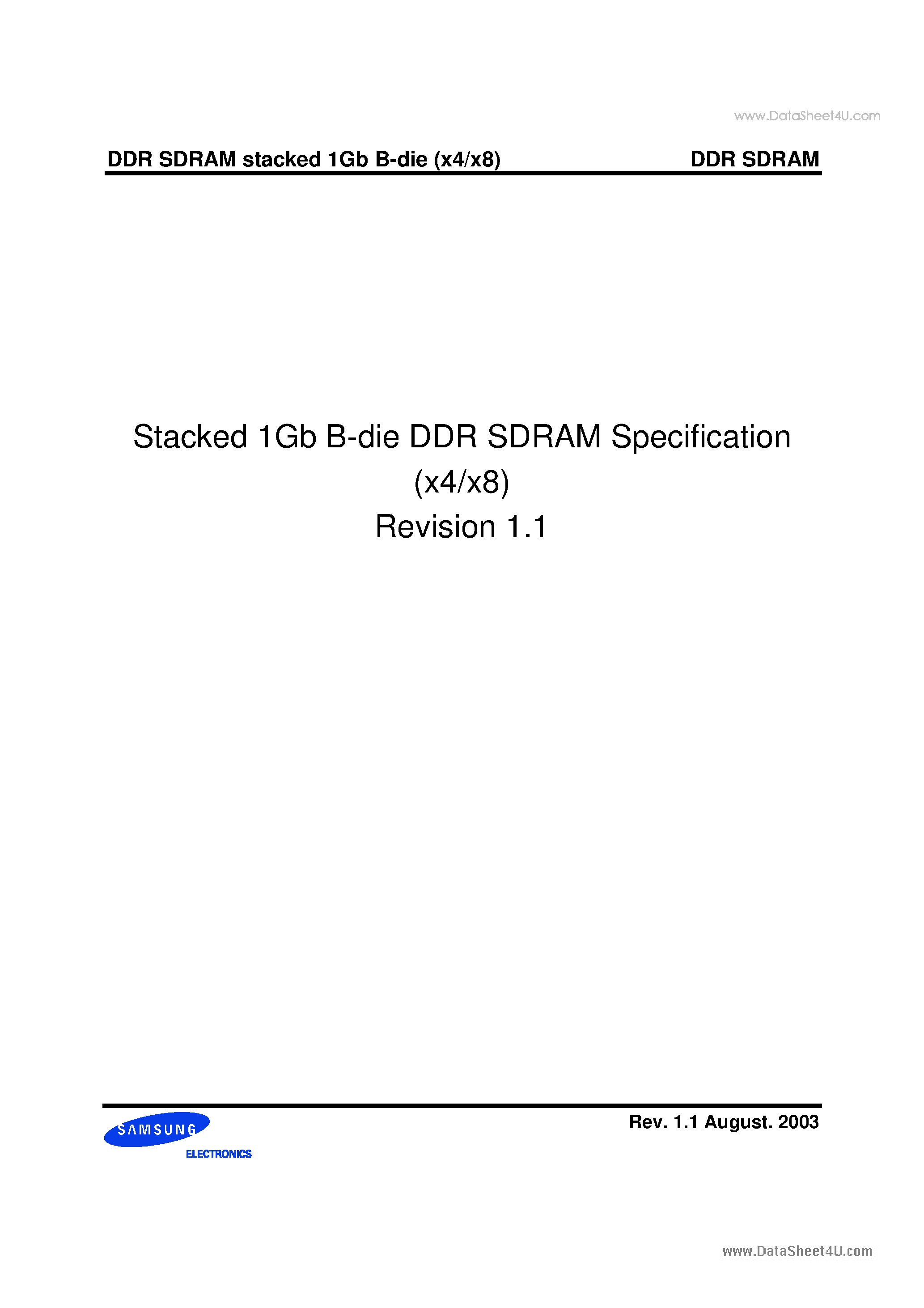 Datasheet K4H1G0638B - DDR SDRAM stacked 1Gb B-die (x4/x8) page 1