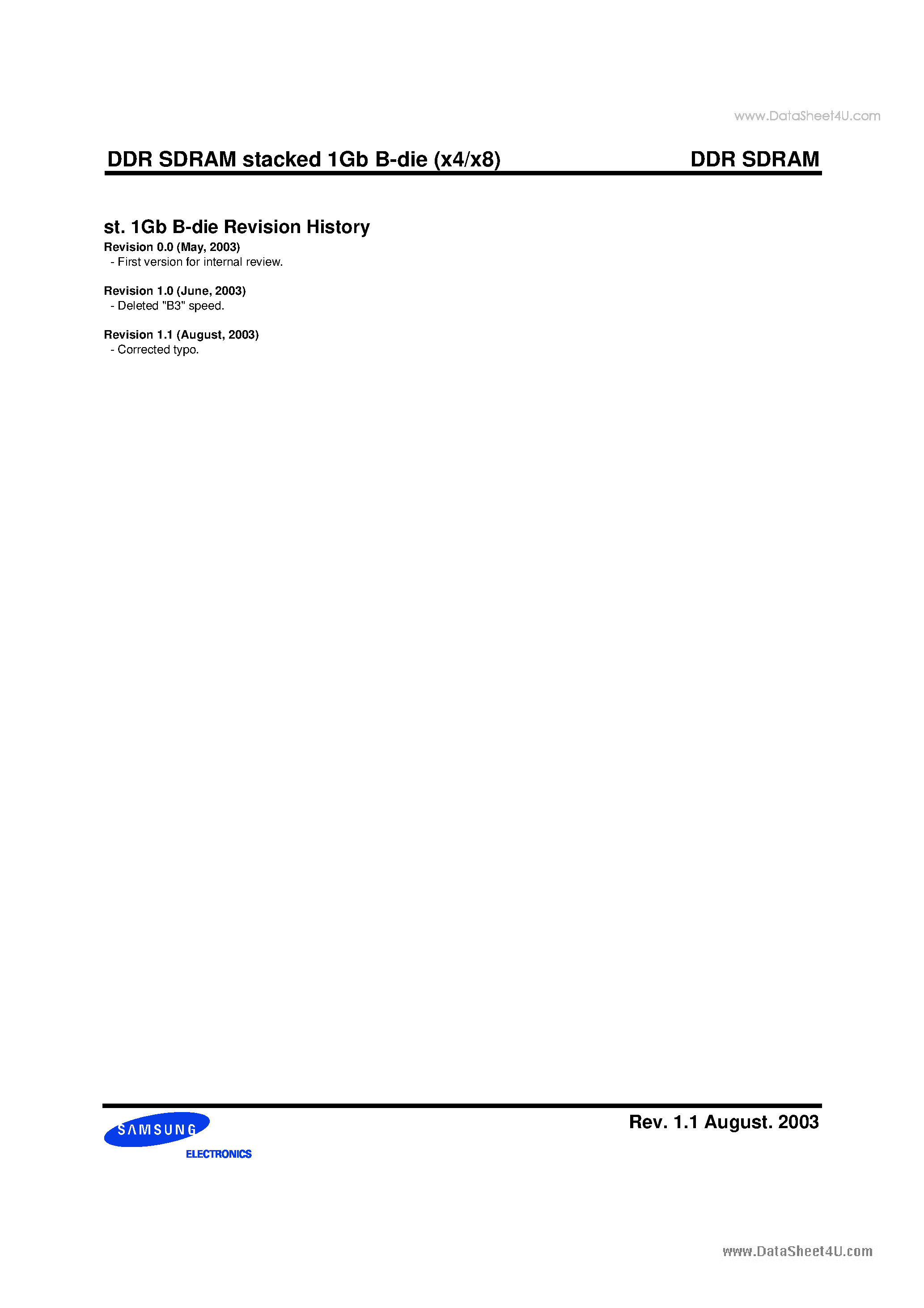 Datasheet K4H1G0638B - DDR SDRAM stacked 1Gb B-die (x4/x8) page 2