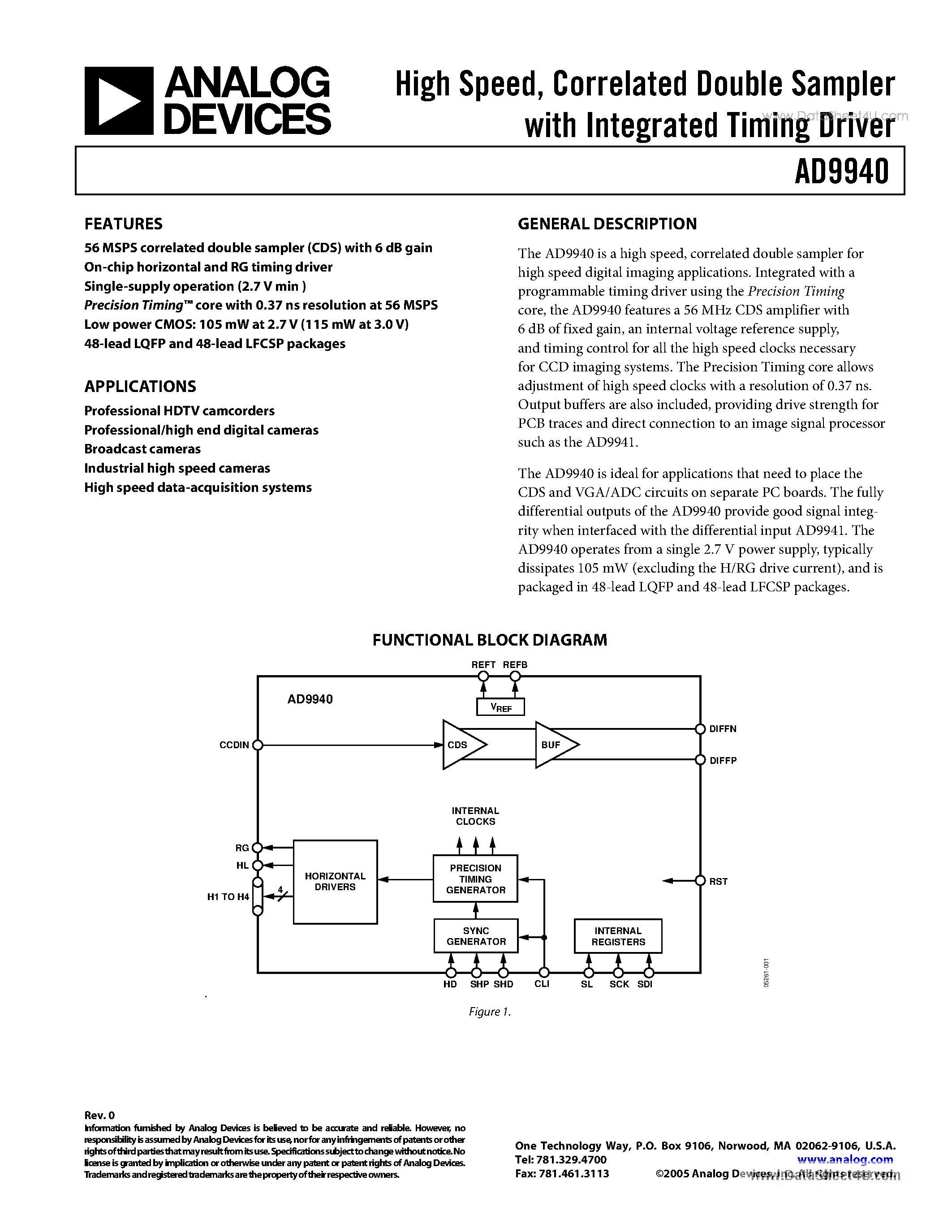 Datasheet AD9940 - Correlated Double Sampler page 1