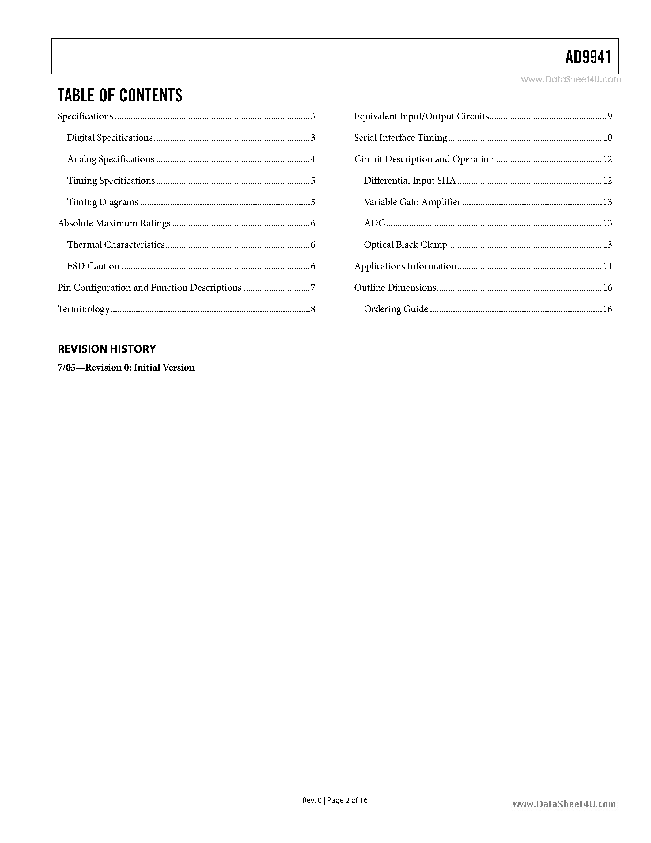 Datasheet AD9941 - 56 MSPS Imaging Signal Processor page 2