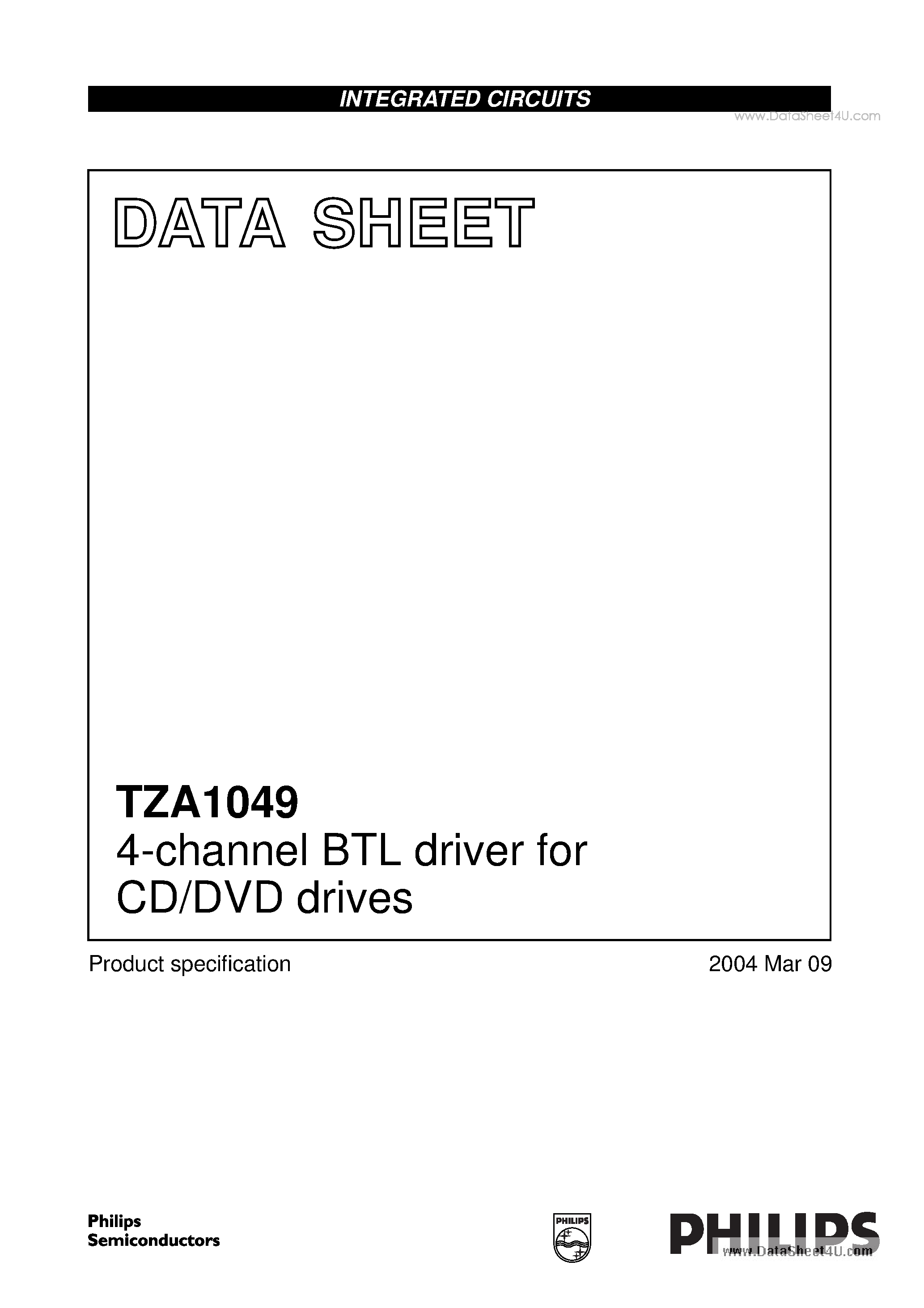 Datasheet TZA1049 - 4-channel BTL driver page 1