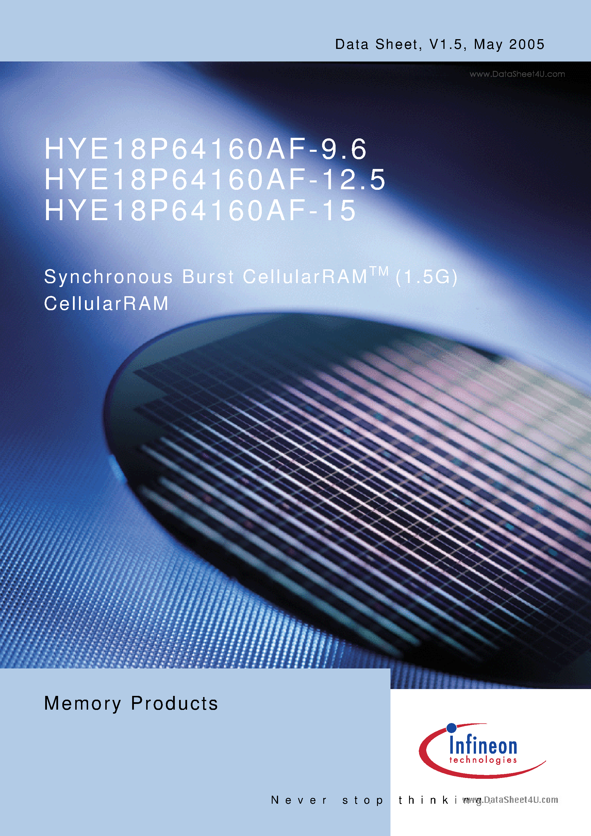 Даташит HYE18P64160AF-12.5 - Synchronous Burst CellularRAM (1.5G)CellularRAM страница 1