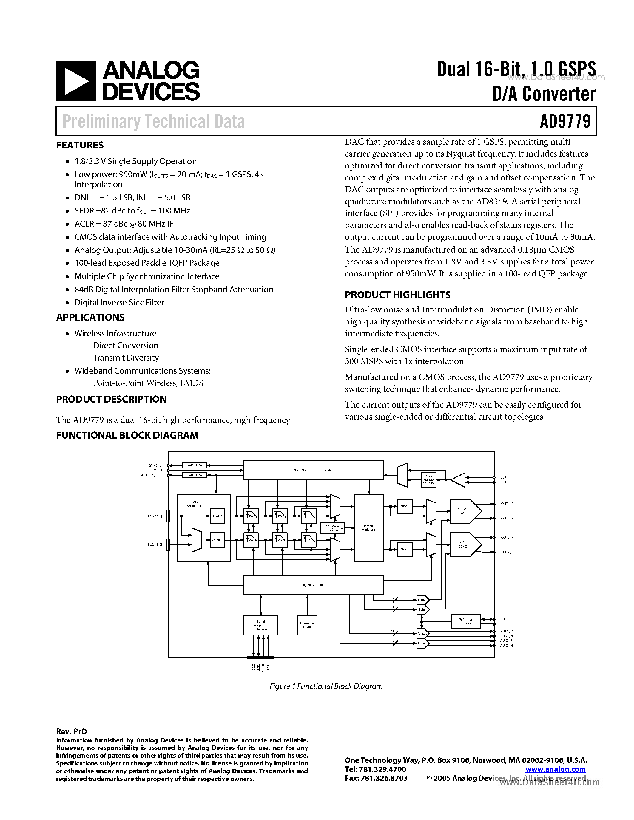 Datasheet AD9779 - 1.0 GSPS D/A Converter page 1