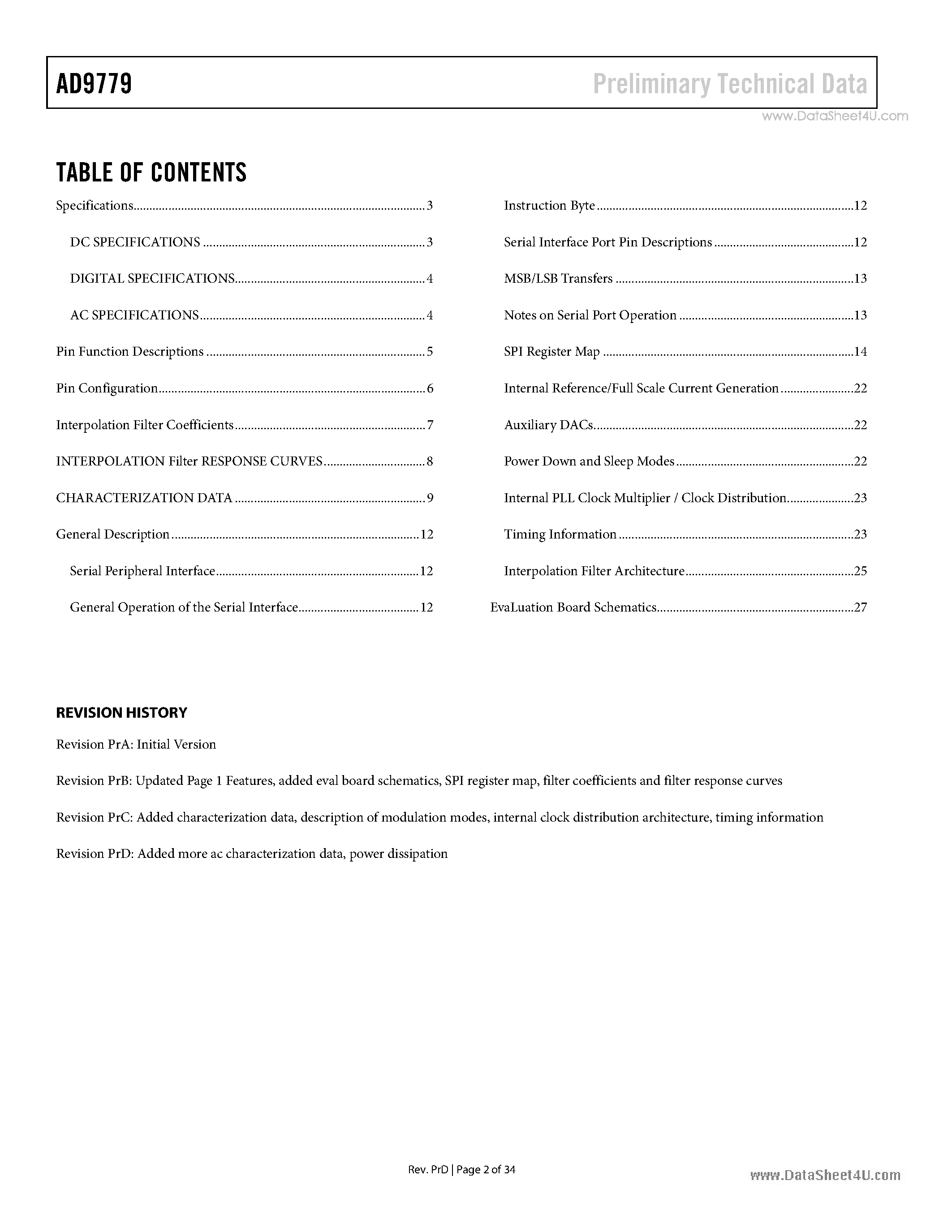 Datasheet AD9779 - 1.0 GSPS D/A Converter page 2