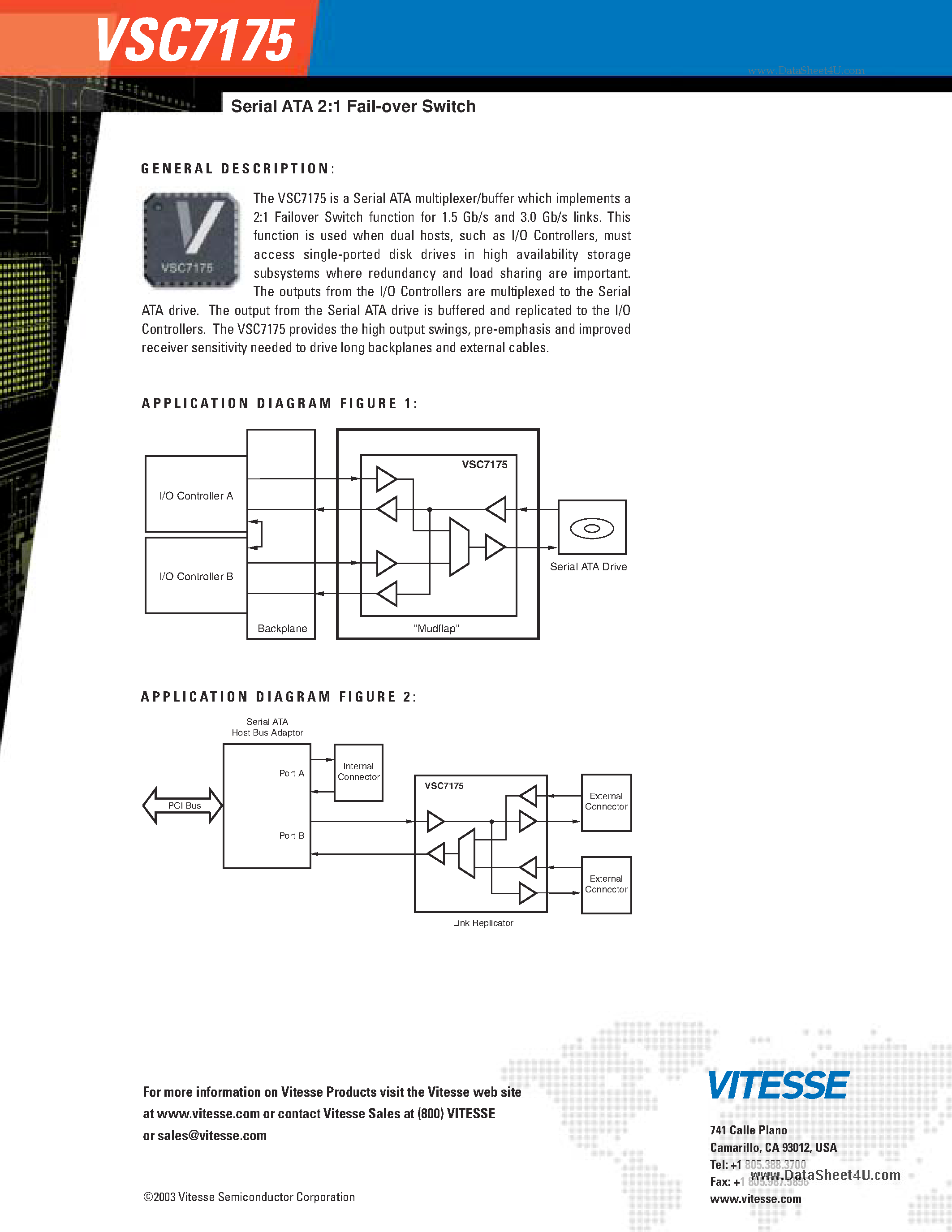 Даташит VSC7175 - Serial ATA 2:1 Fail-over Switch страница 2