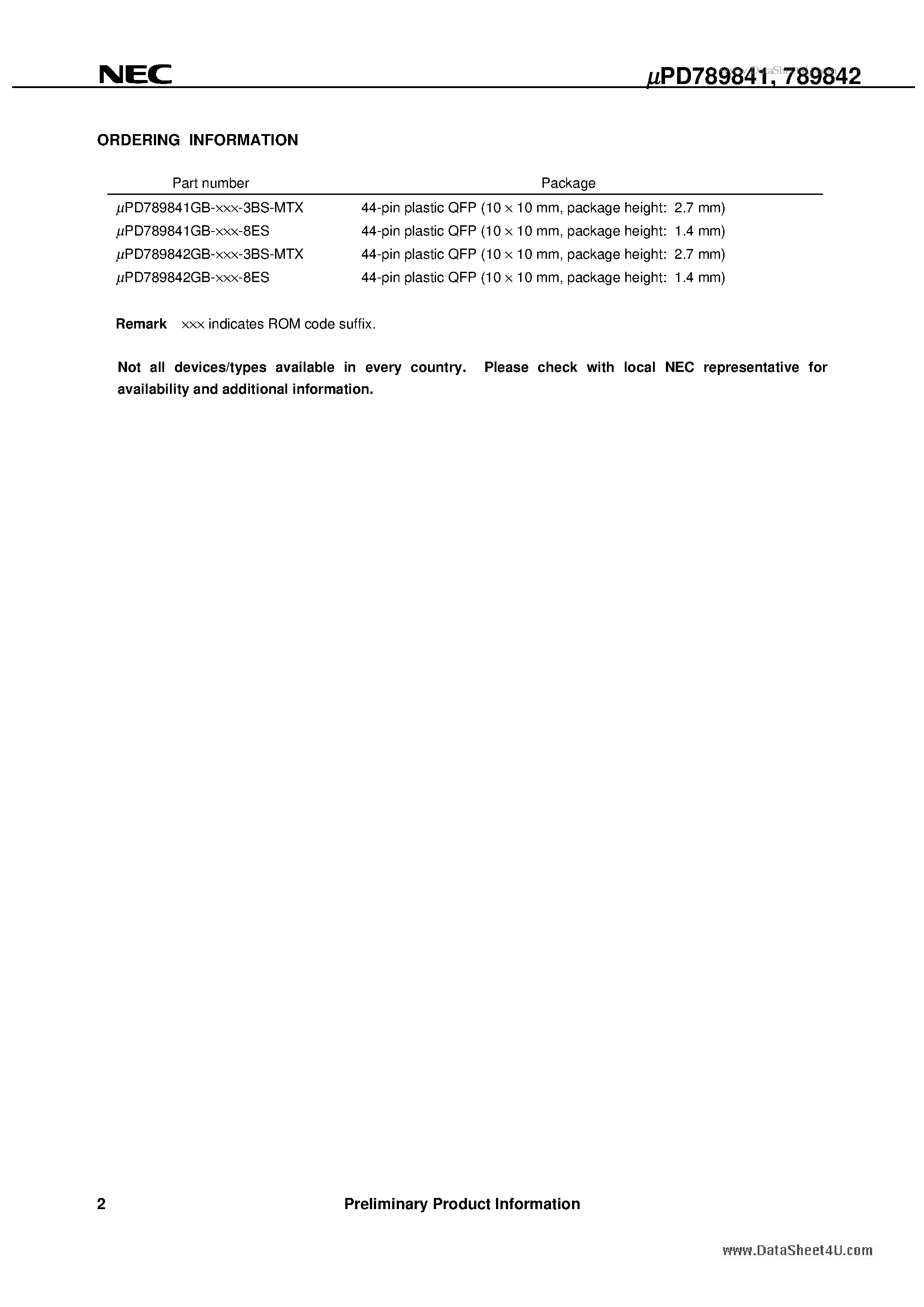 Даташит uPD789841 - 8-BIT Single-chip MICROCONTROLLERS страница 2