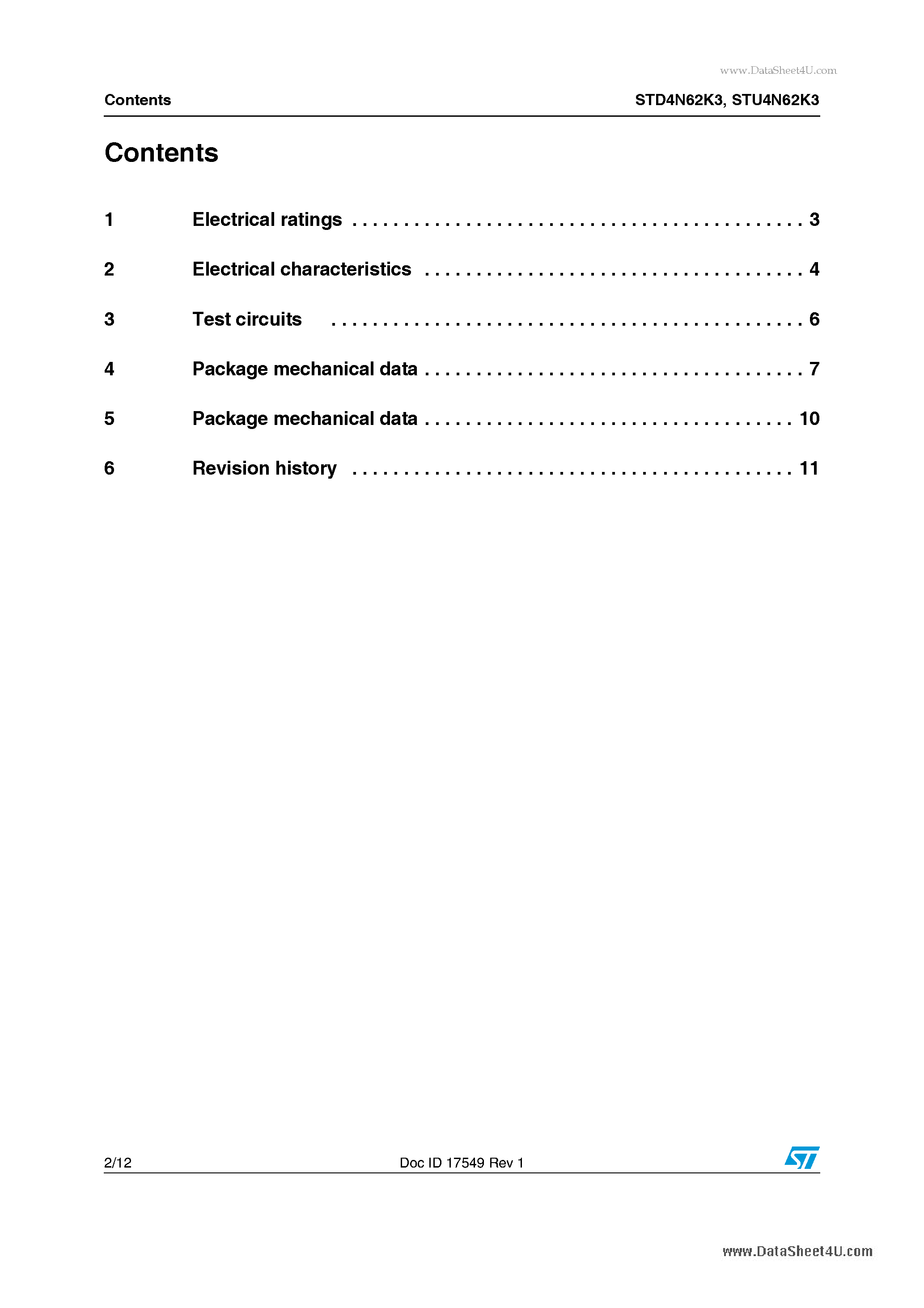 Datasheet STU4N62K3 - SuperMESH3 Power MOSFET page 2