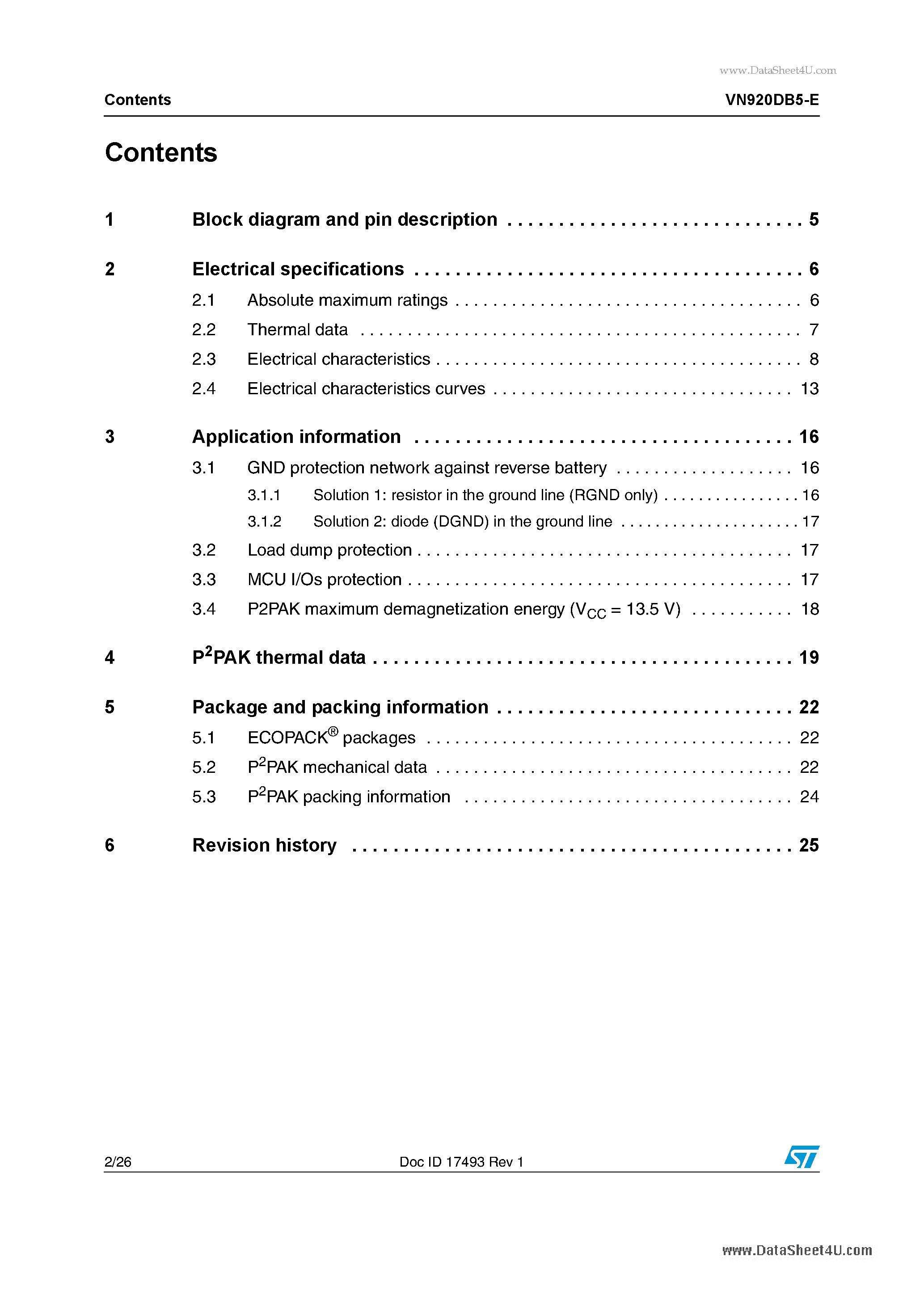 Datasheet VN920DB5-E - High-side driver page 2