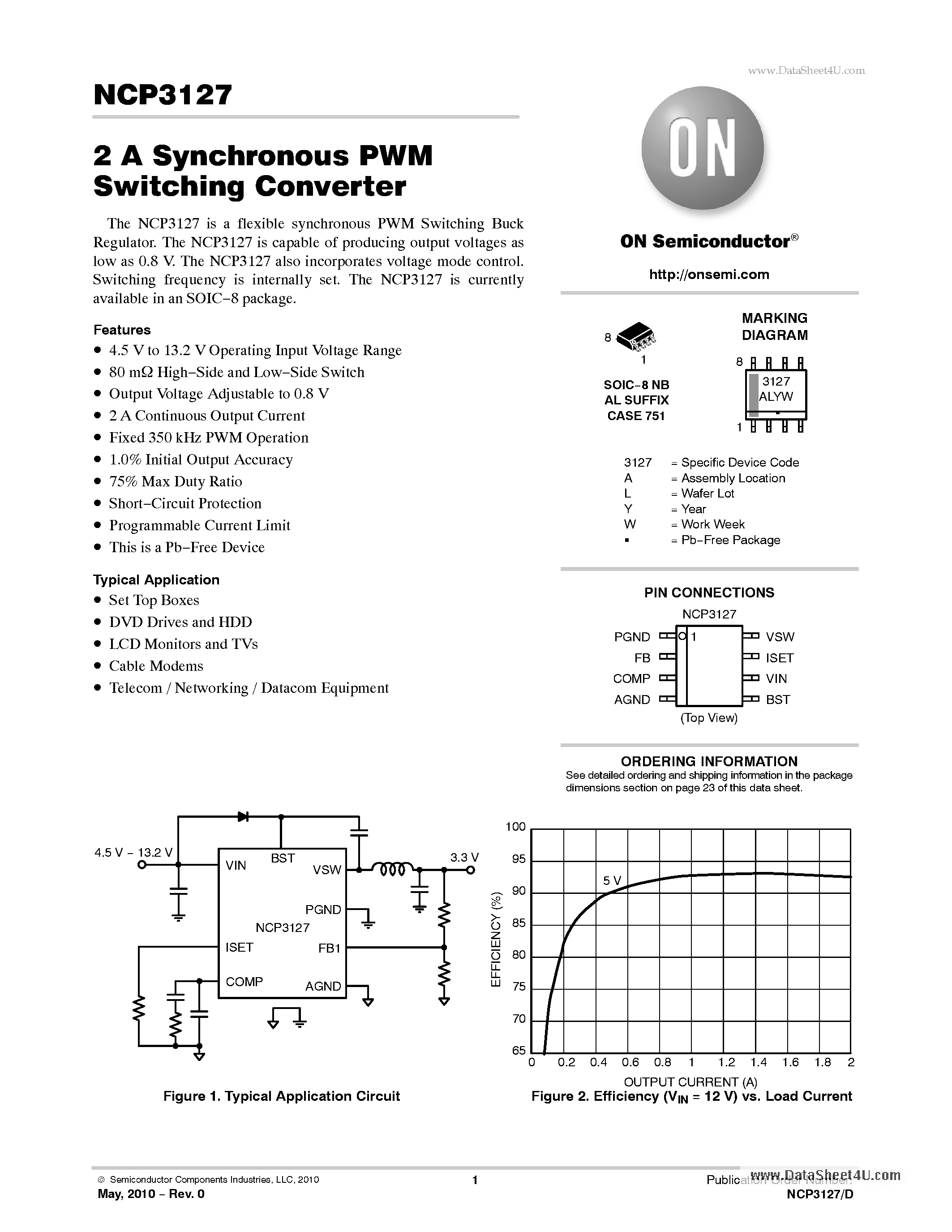 Даташит NCP3127 - 2 A Synchronous PWM Switching Converter страница 1