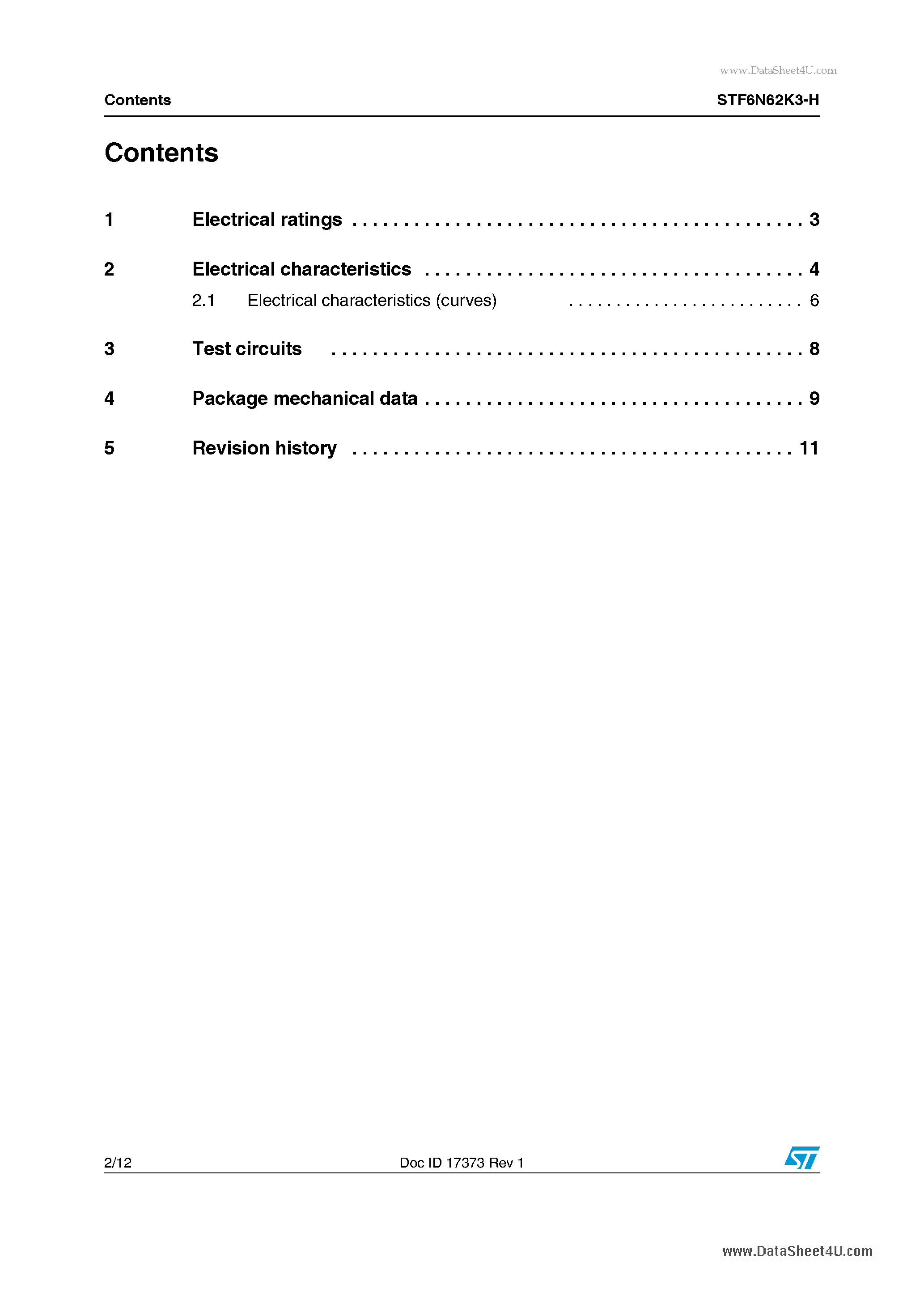 Даташит STF6N62K3-H - TO-220FP SuperMESH3 Power MOSFET страница 2