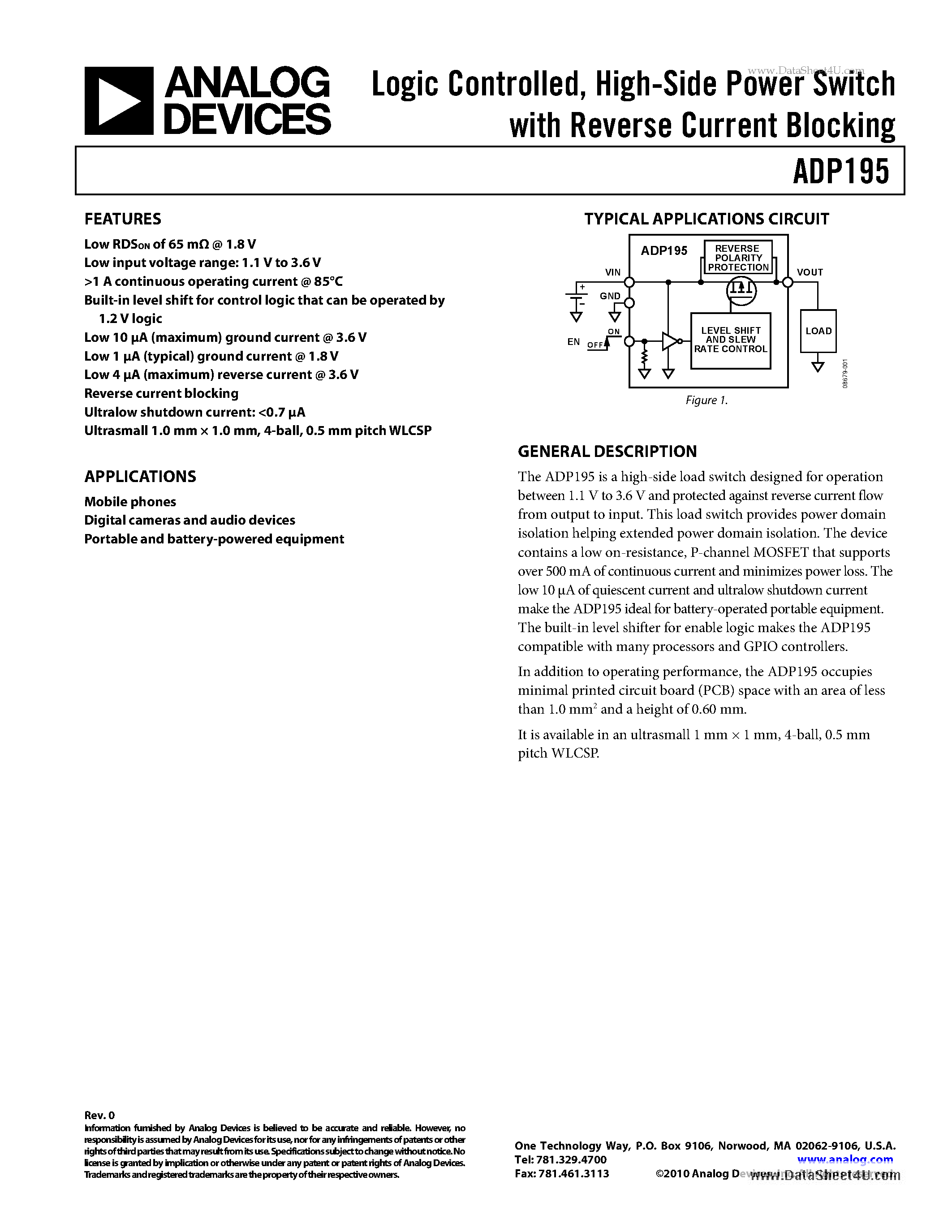 Даташит ADP195 - High-Side Power Switch страница 1