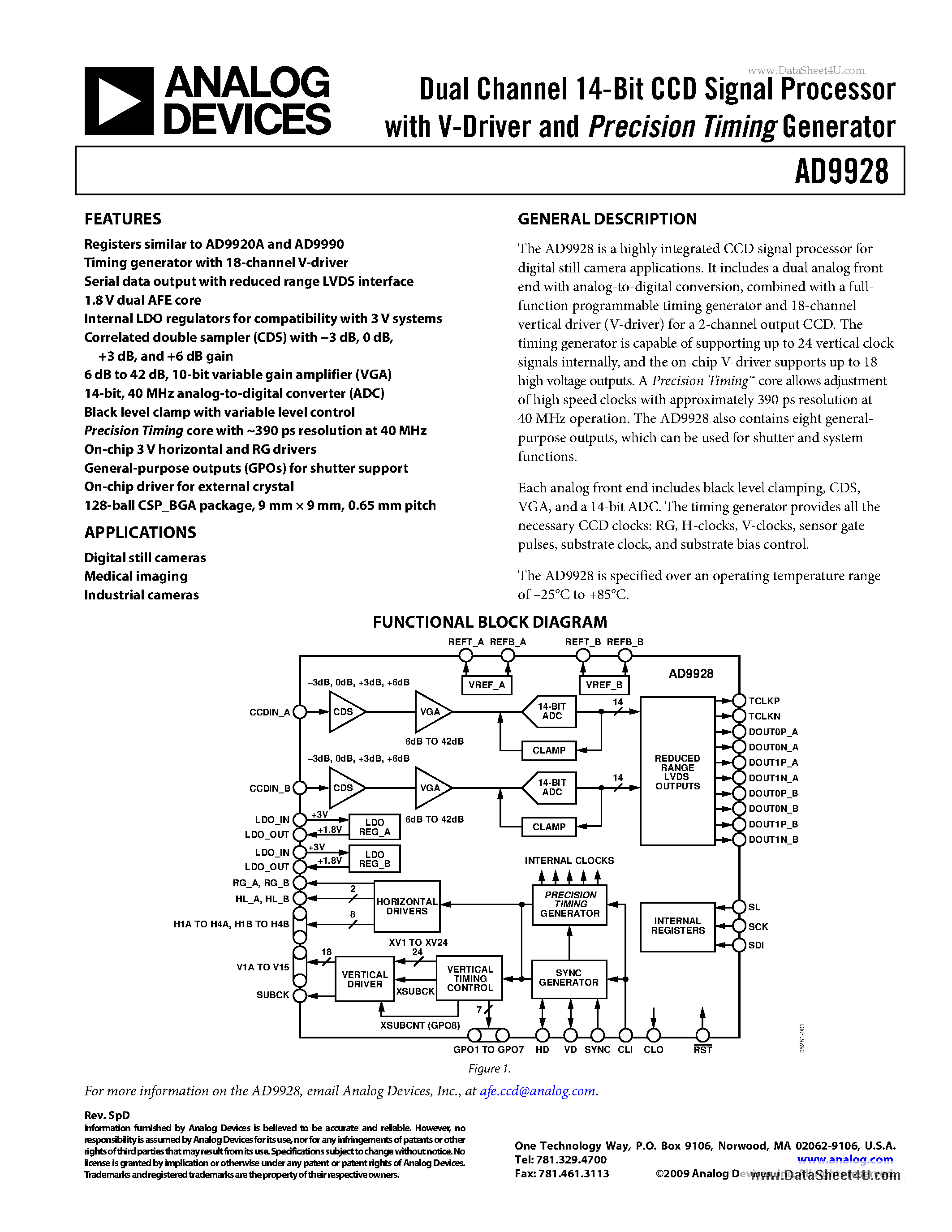 Datasheet AD9928 - Dual Channel 14-Bit CCD Signal Processor page 1