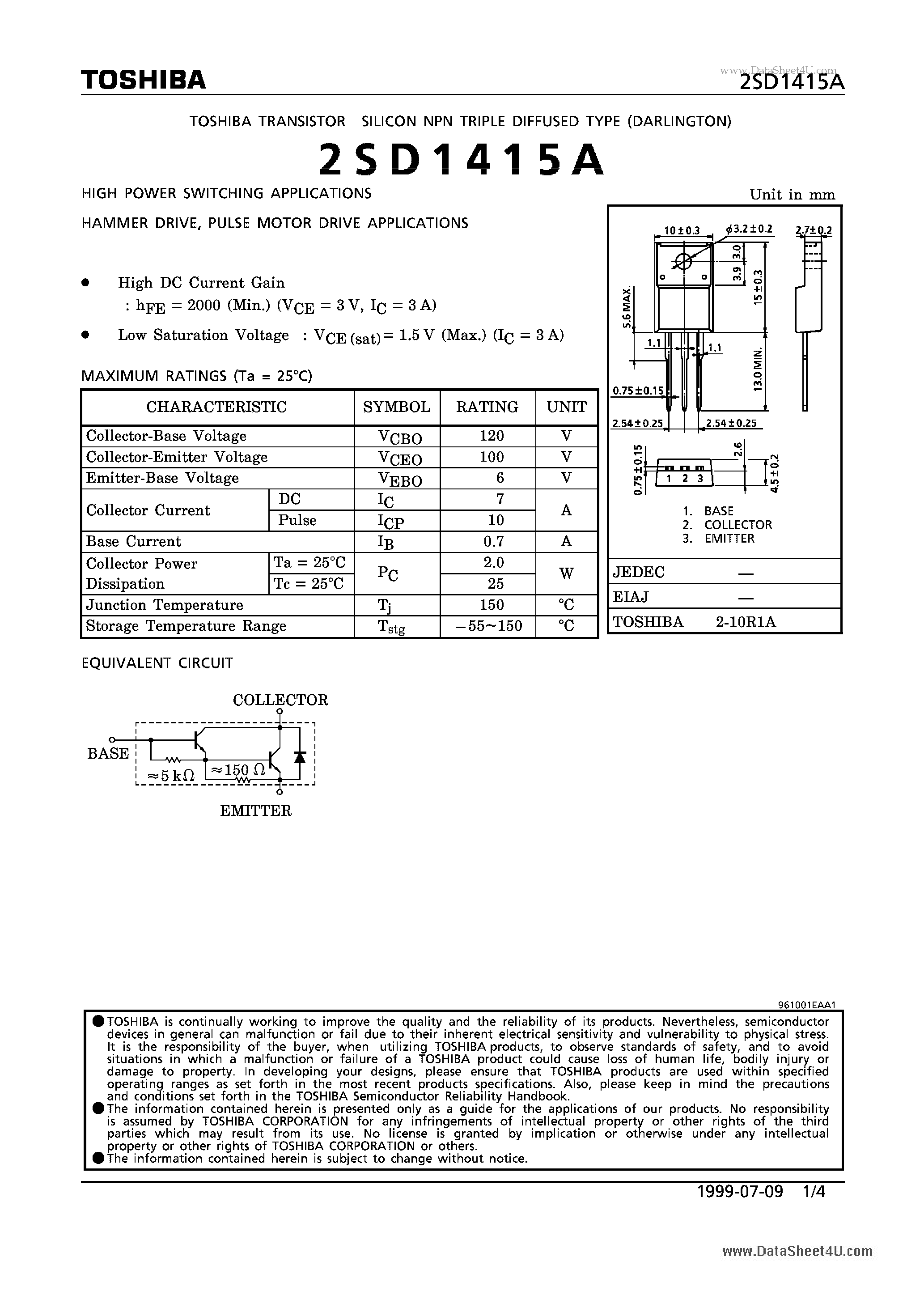 Datasheet D1415A - Search -----> 2SD1415A page 1