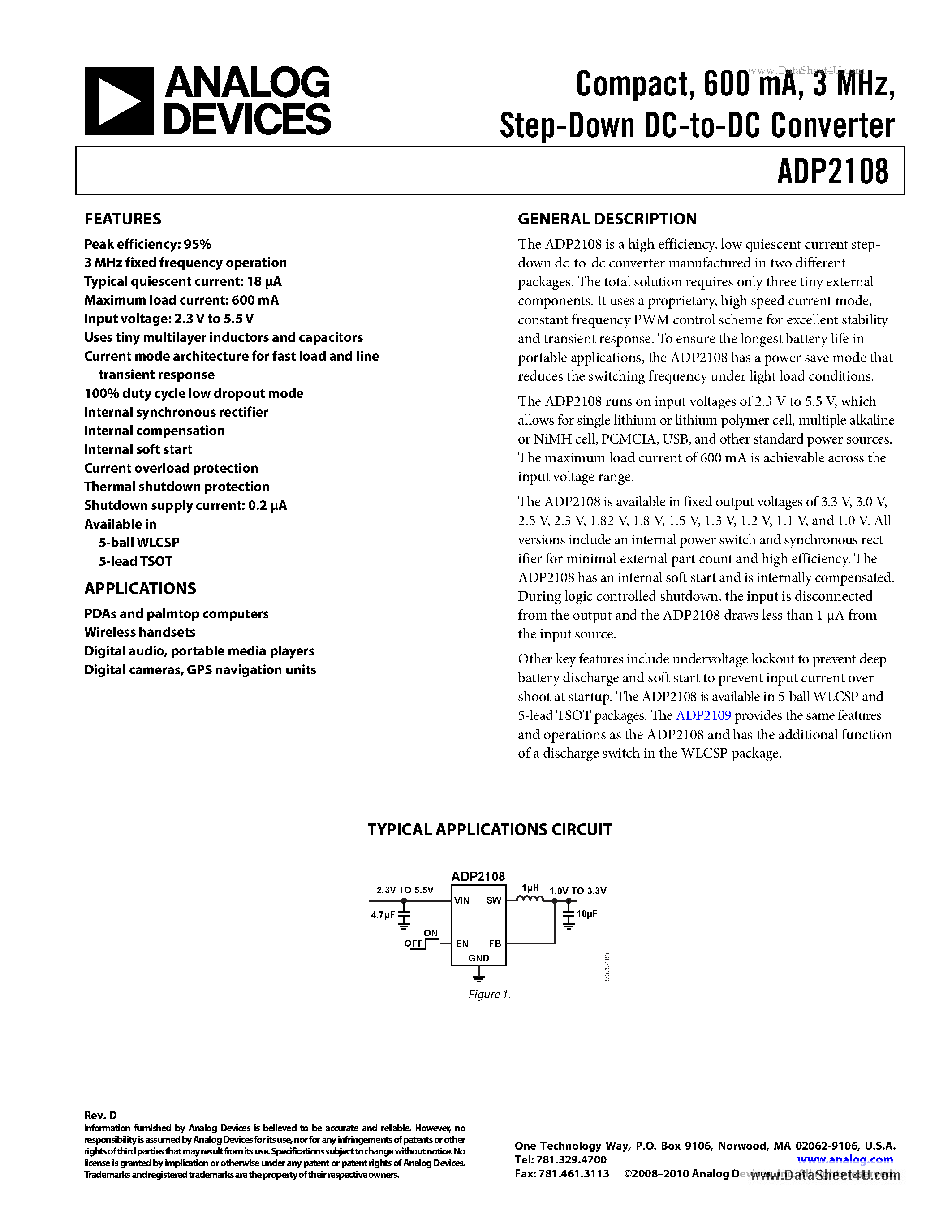 Даташит ADP2108 - Step-Down DC-to-DC Converter страница 1