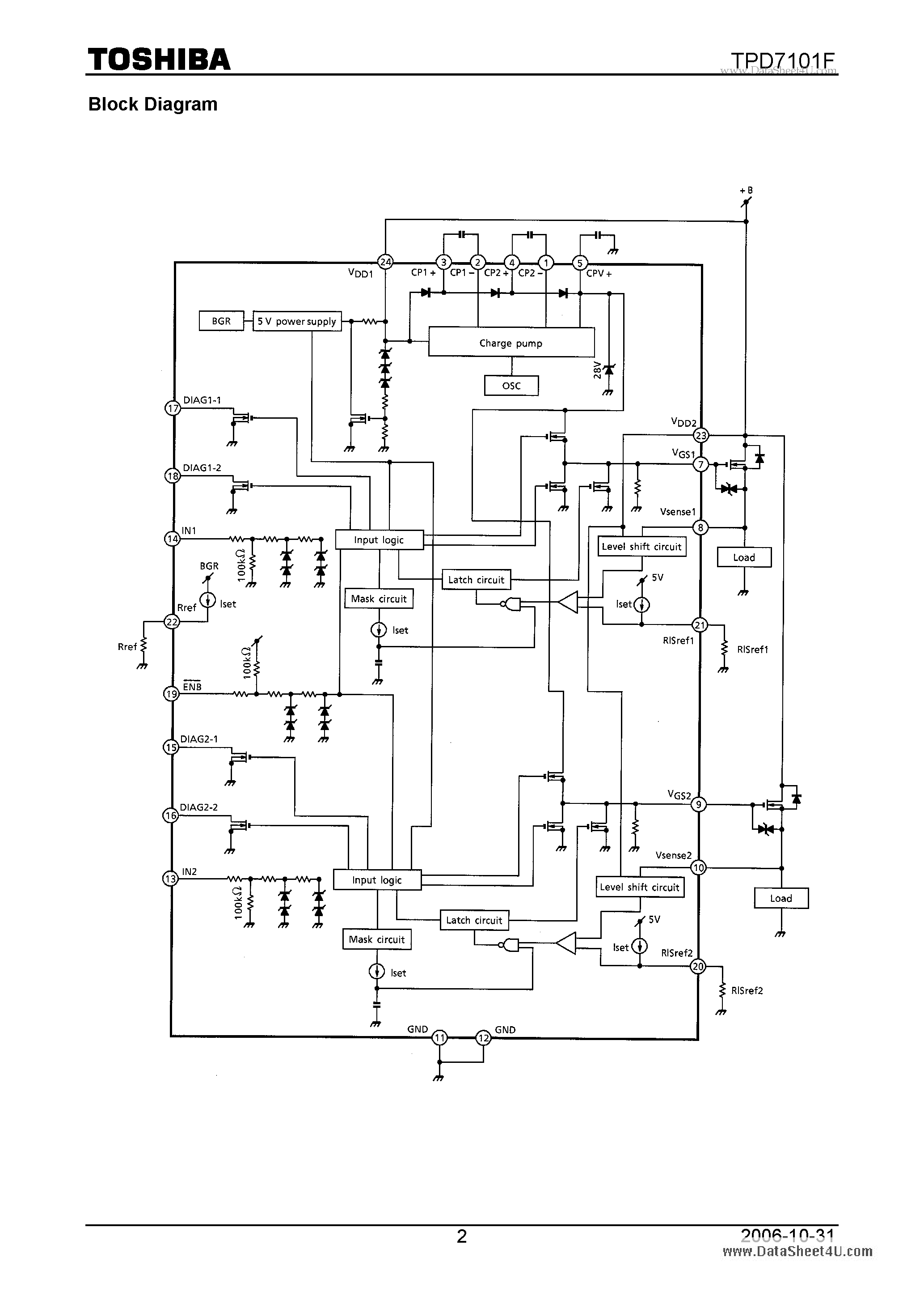 Даташит TPD7101F - 2 channel High-Side N-ch Power MOSFET Gate Driver страница 2