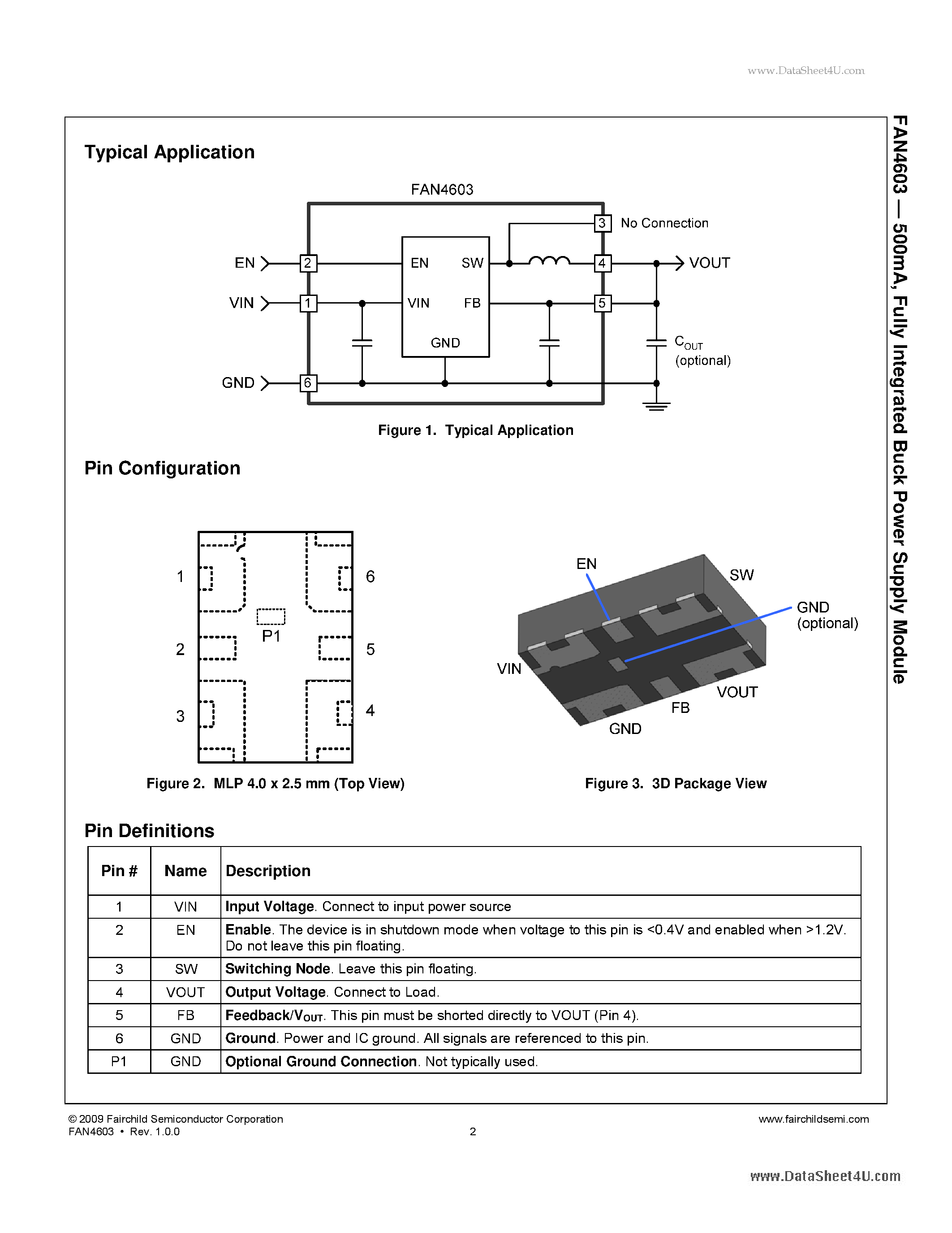 Даташит FAN4603 - 500mA Synchronous Buck Regulator страница 2