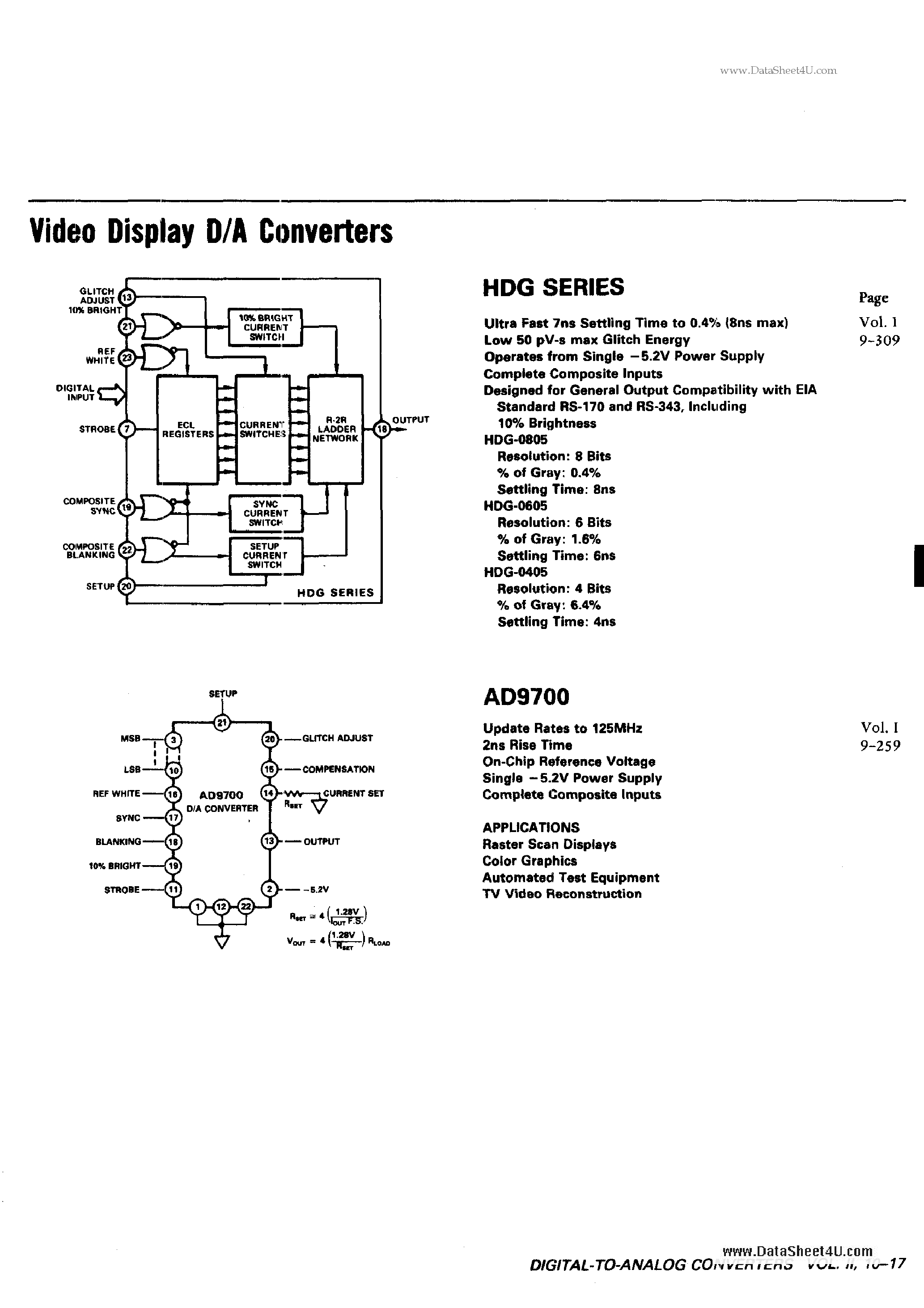 Datasheet AD9700 - Video Dispaly D/A Converter page 1