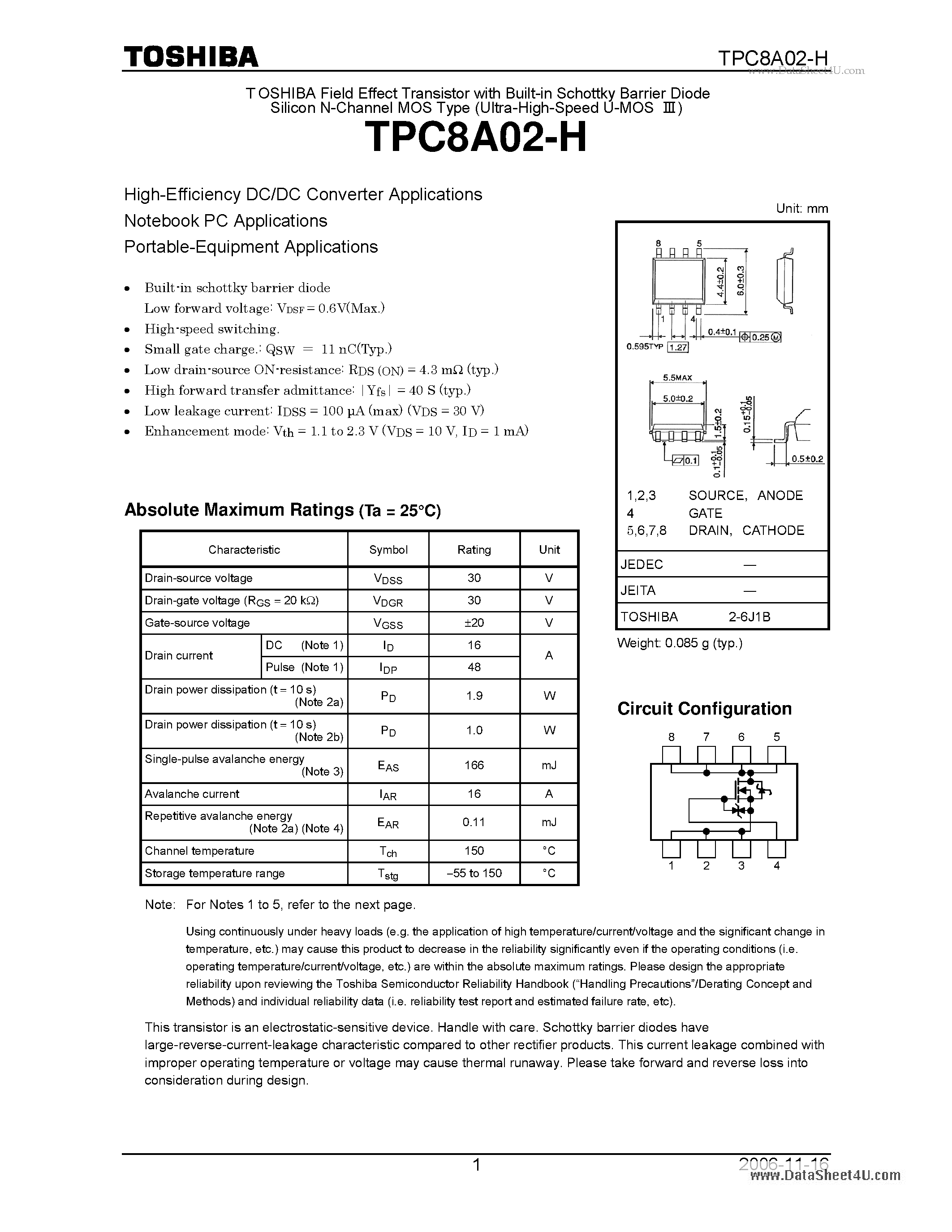 Даташит TPC8A02-H - High-Efficiency DC/DC Converter Applications страница 1