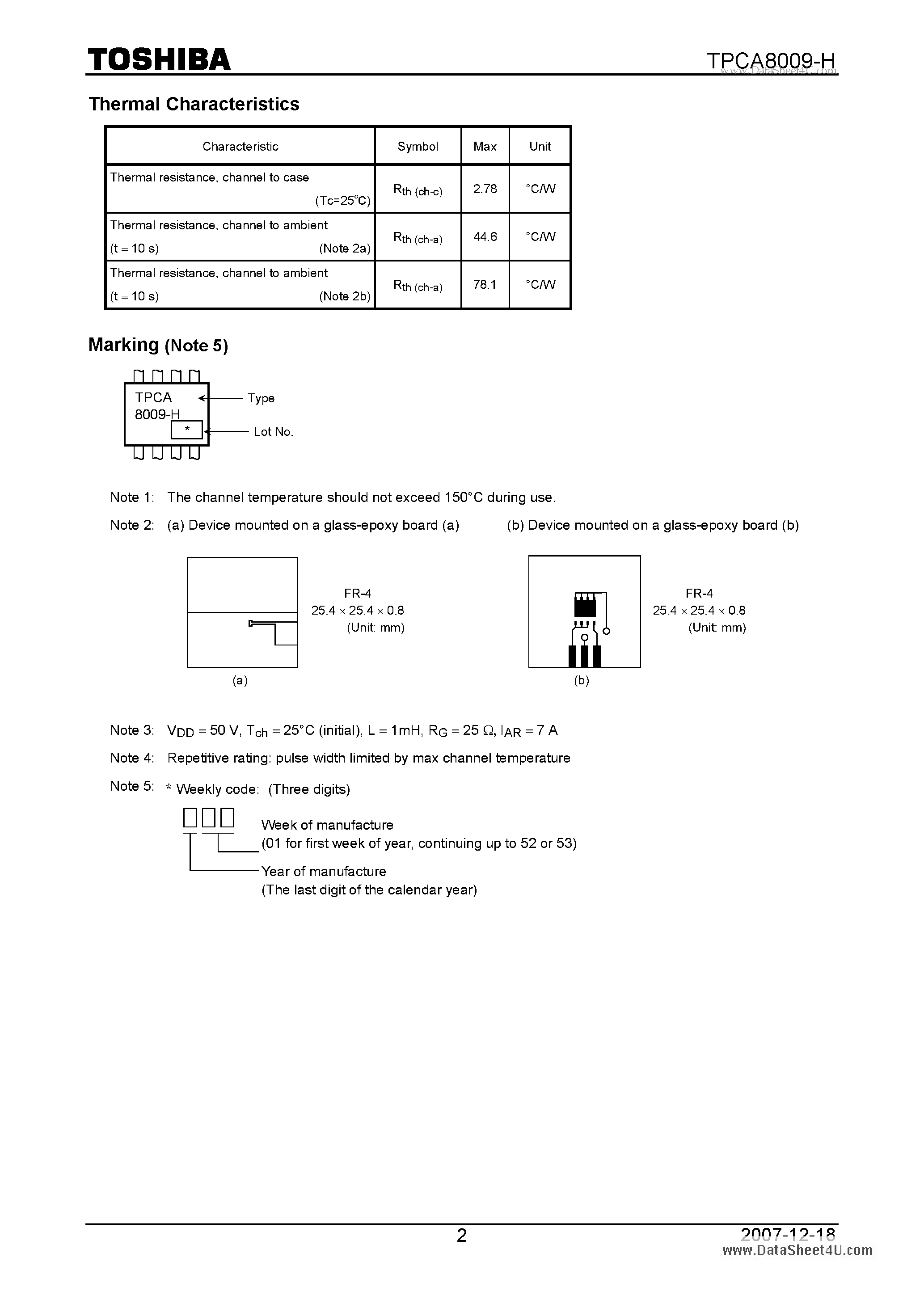 Даташит TPCA8009-H - High Speed Switching Applications страница 2