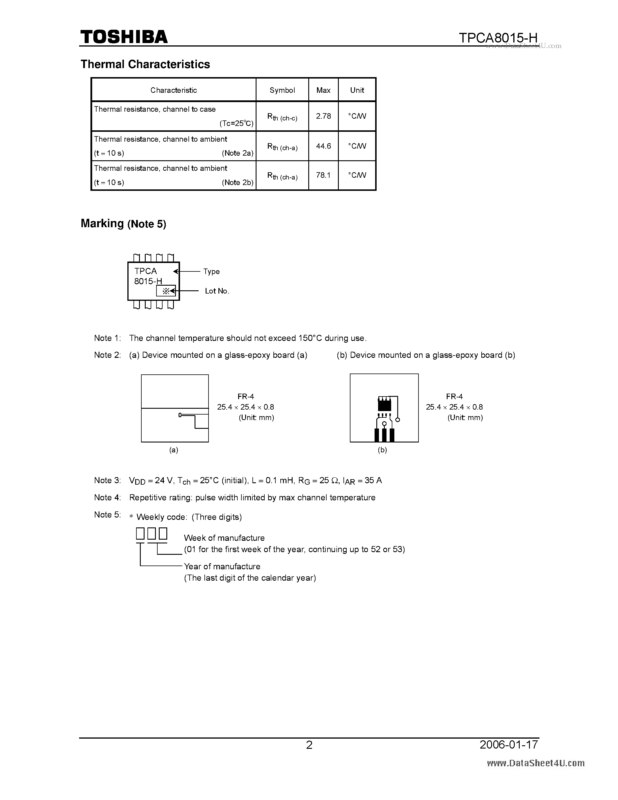 Даташит TPCA8015-H - High Efficiency DC/DC Converter Applications страница 2