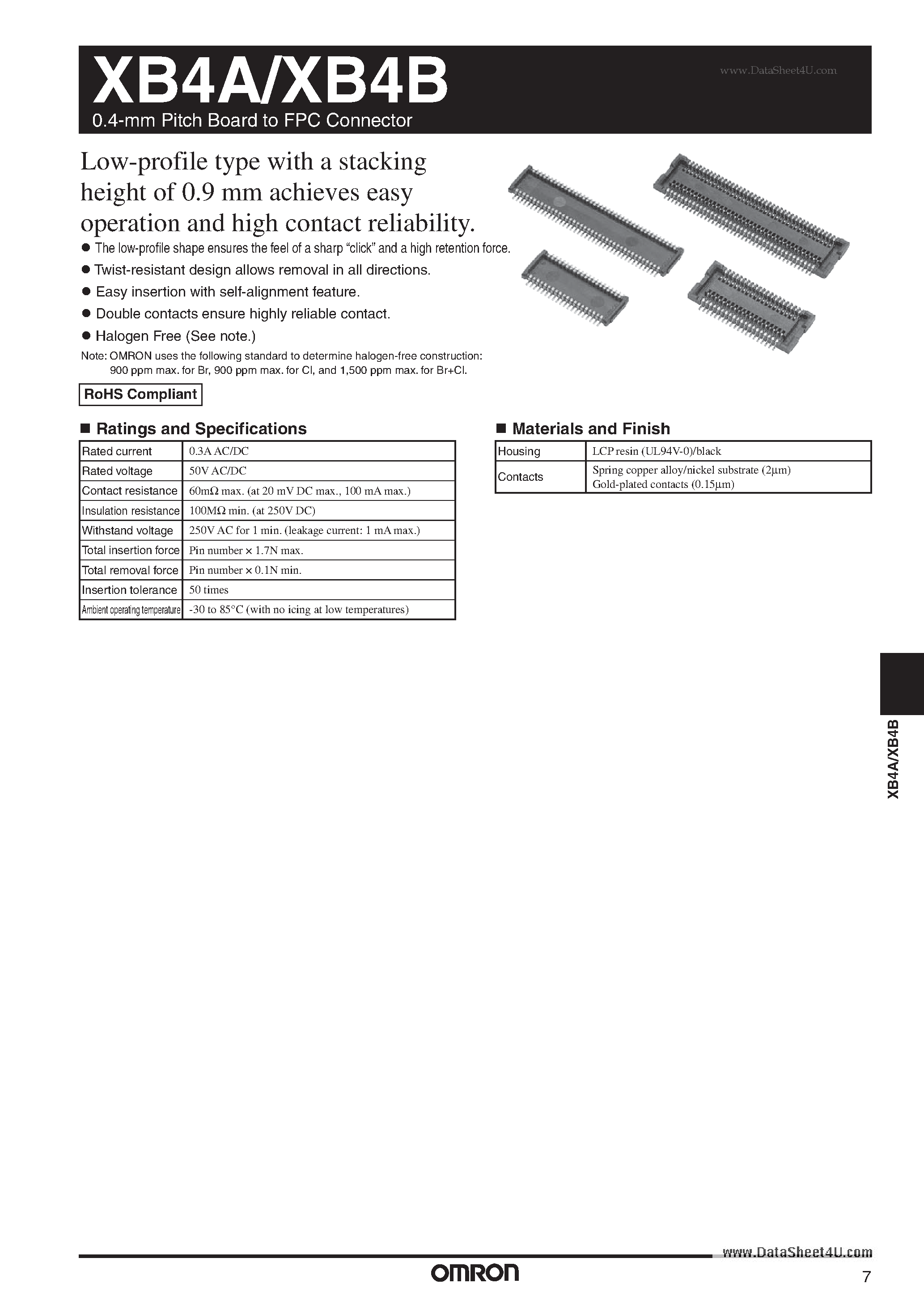 Даташит XB4A - 0.4-mm Pitch Board to FPC Connector страница 1