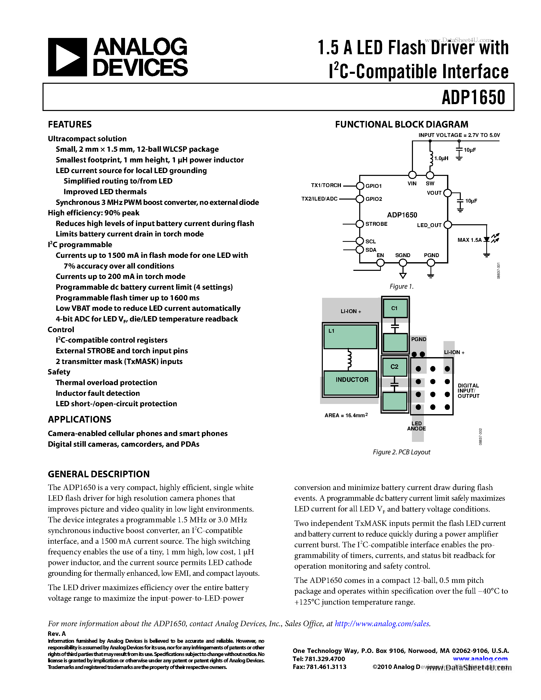 Даташит ADP1650 - 1.5 A LED Fiash Driver страница 1