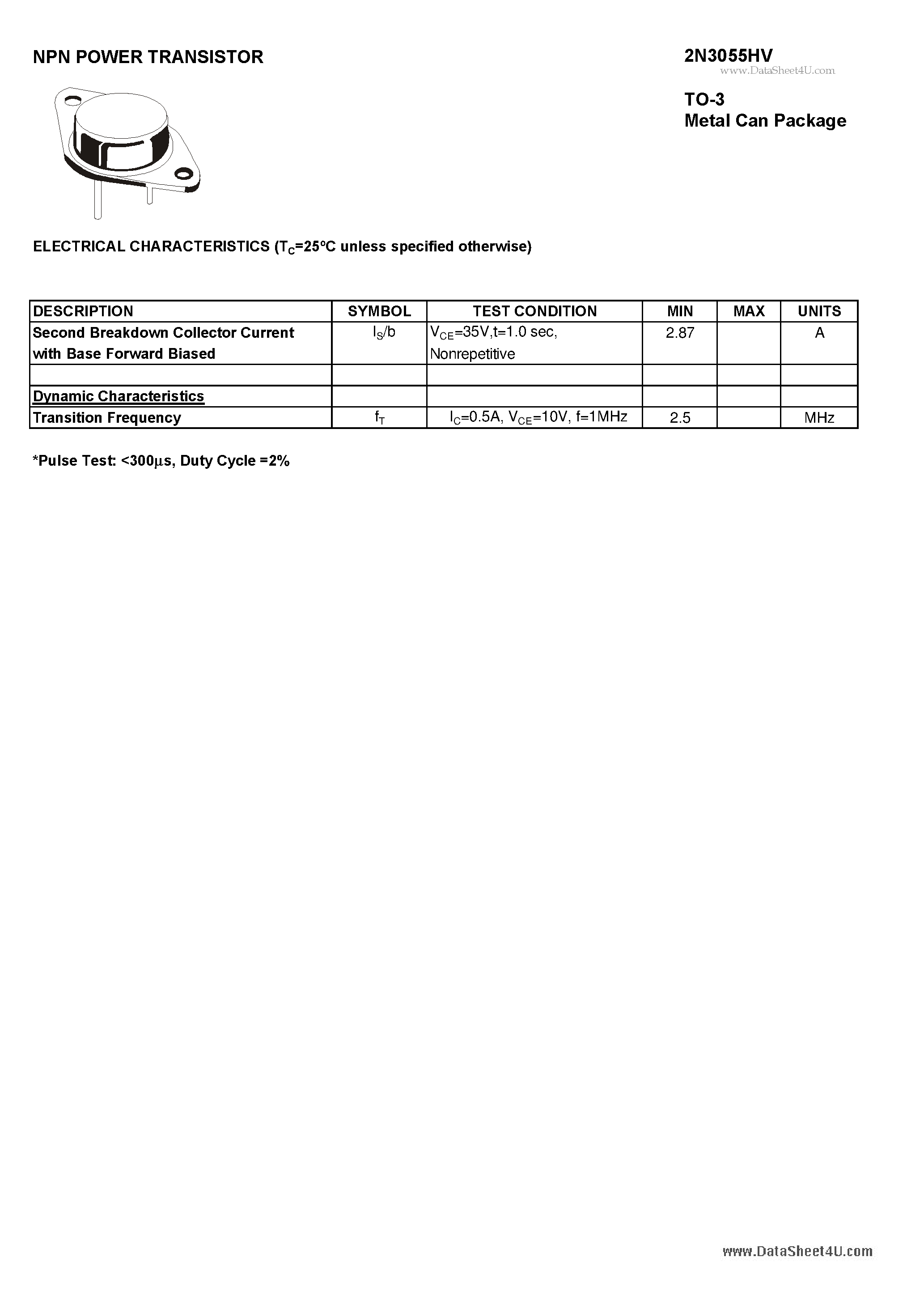 Даташит 2N3055HV - NPN POWER TRANSISTOR страница 2