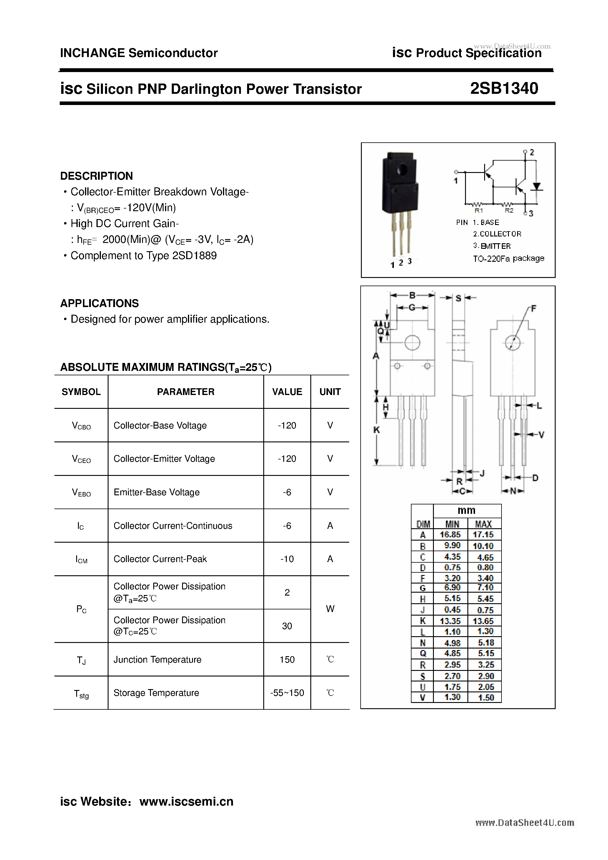 Даташит на микросхему B1340 страница 1 Даташит B1340 - Search -----> 2SB1340 страница 1