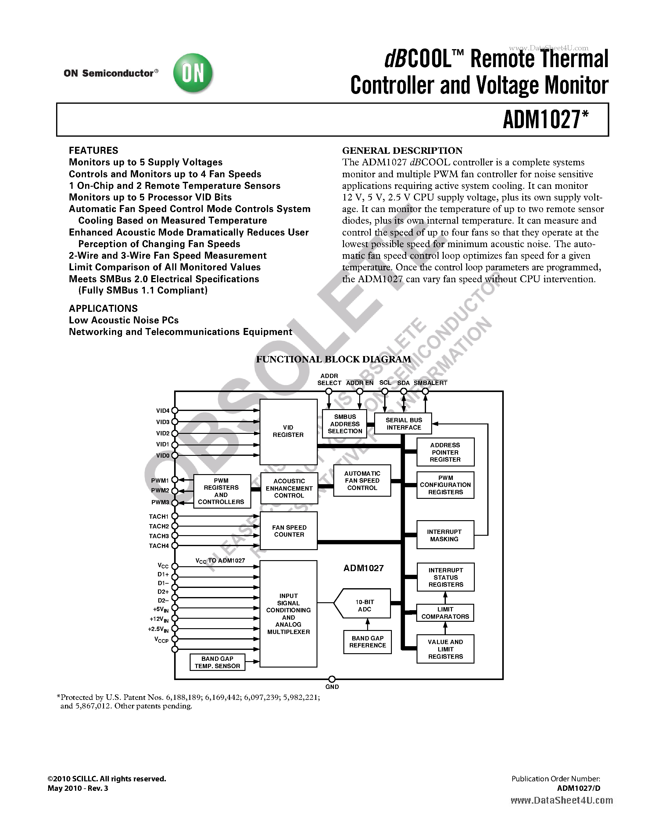 Datasheet ADM1027 - dBCOOL Remote Thermal Controller and Voltage Monitor page 1