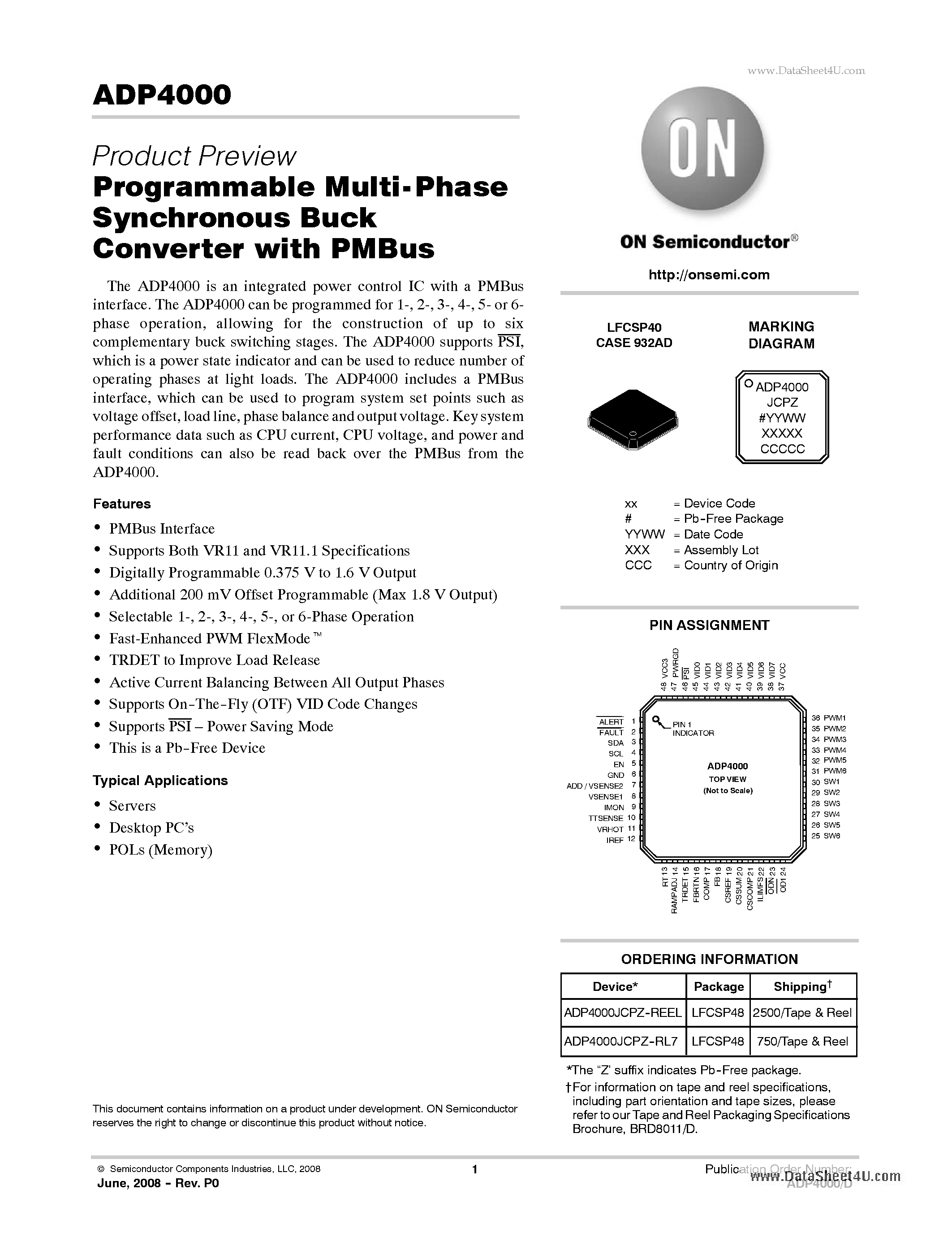 Datasheet ADP4000 - Programmable Multi-Phase Synchronous Buck Converter page 1