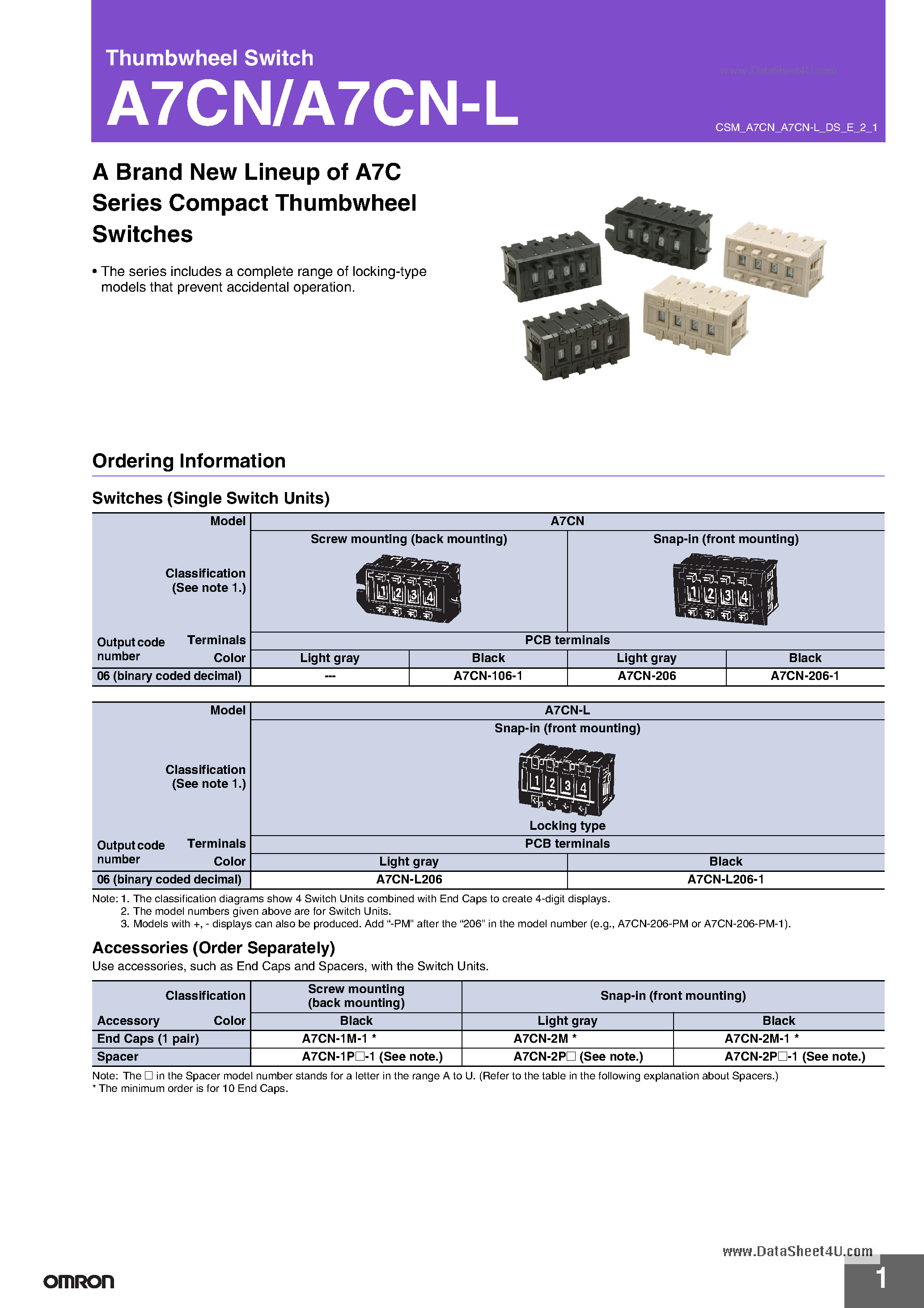 Datasheet A7CN - Thumbwheel Switch page 1