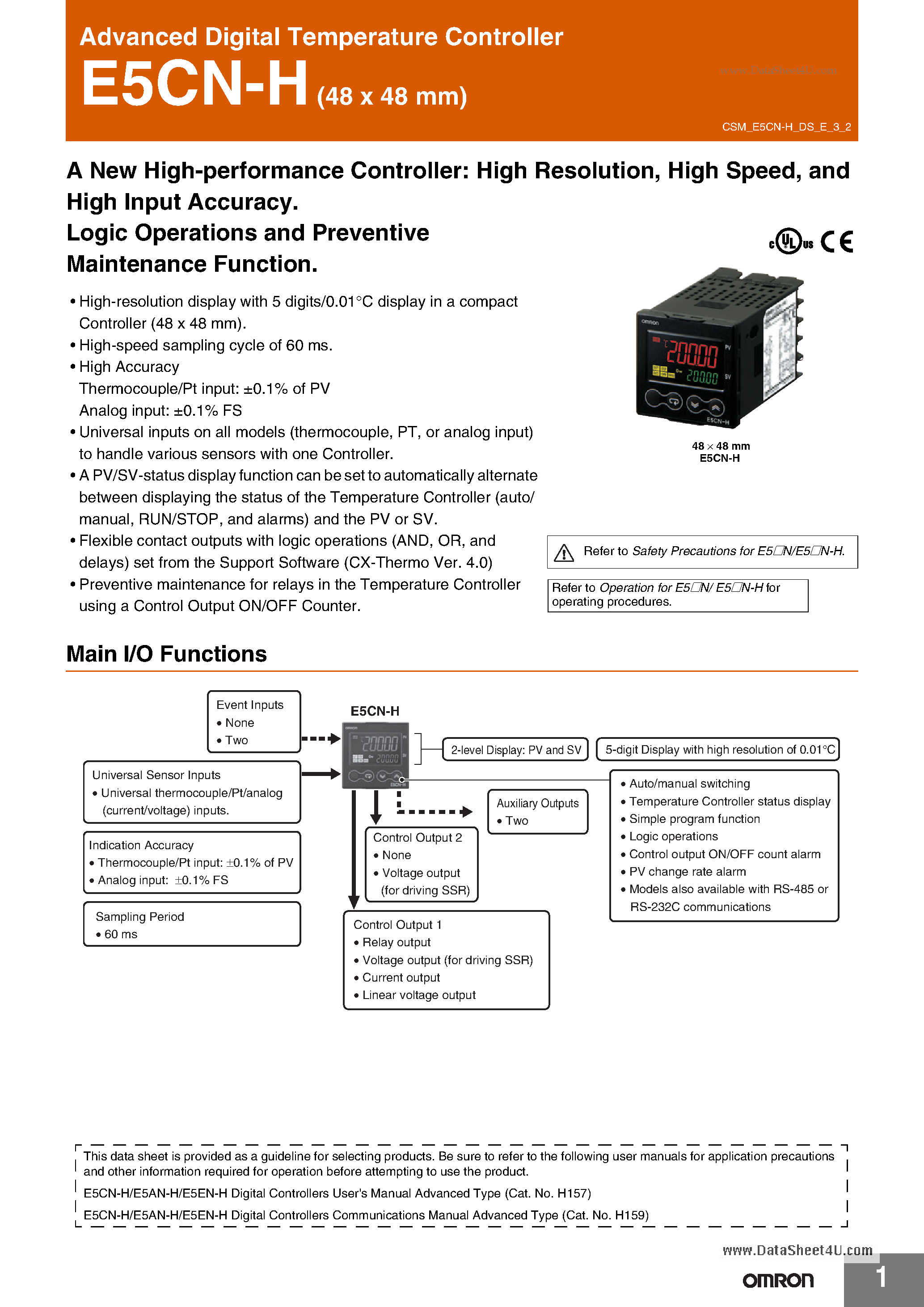 Даташит E5CN-H - Advanced Digital Temperature Controller страница 1