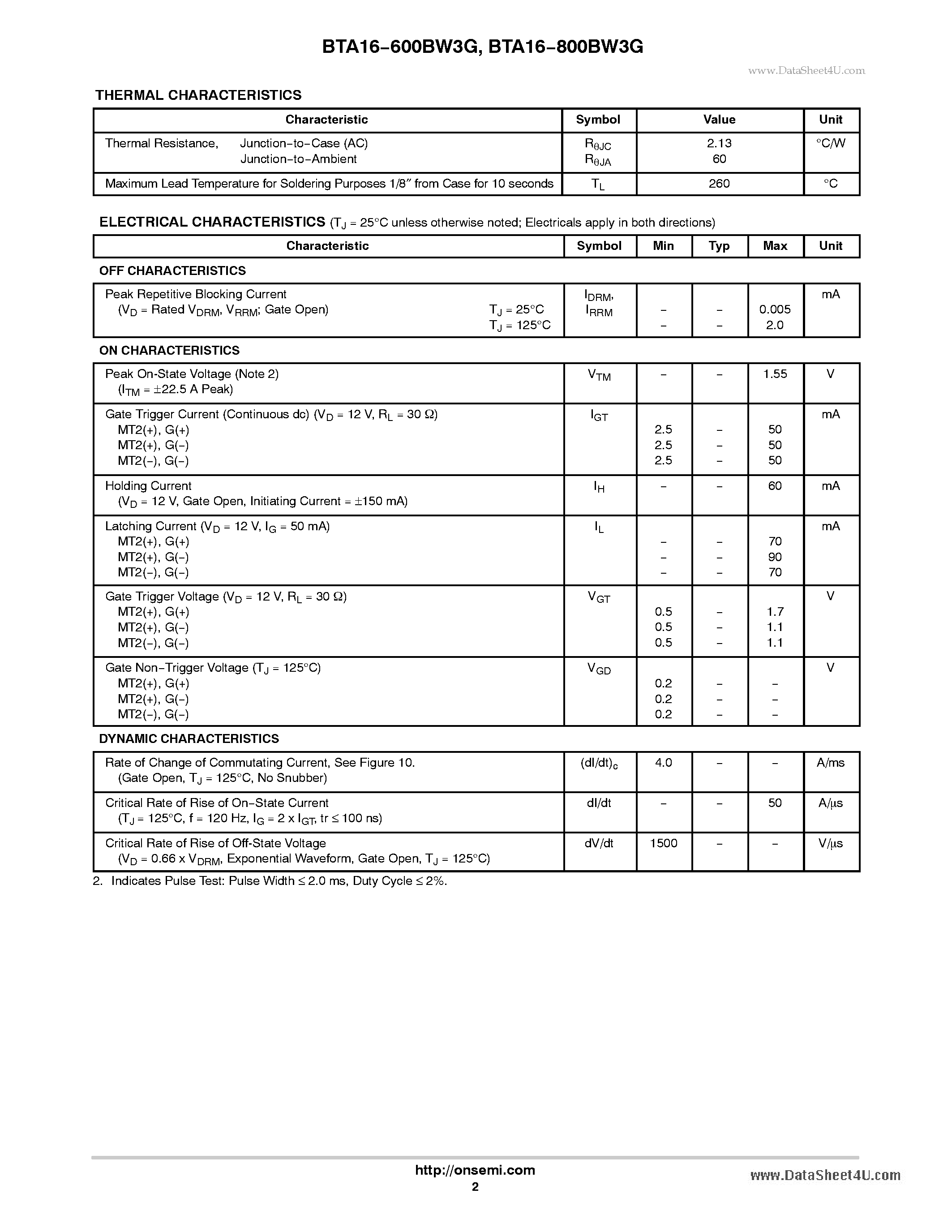 Datasheet BTA16-600BW3G - Triacs Silicon Bidirectional Thyristors page 2