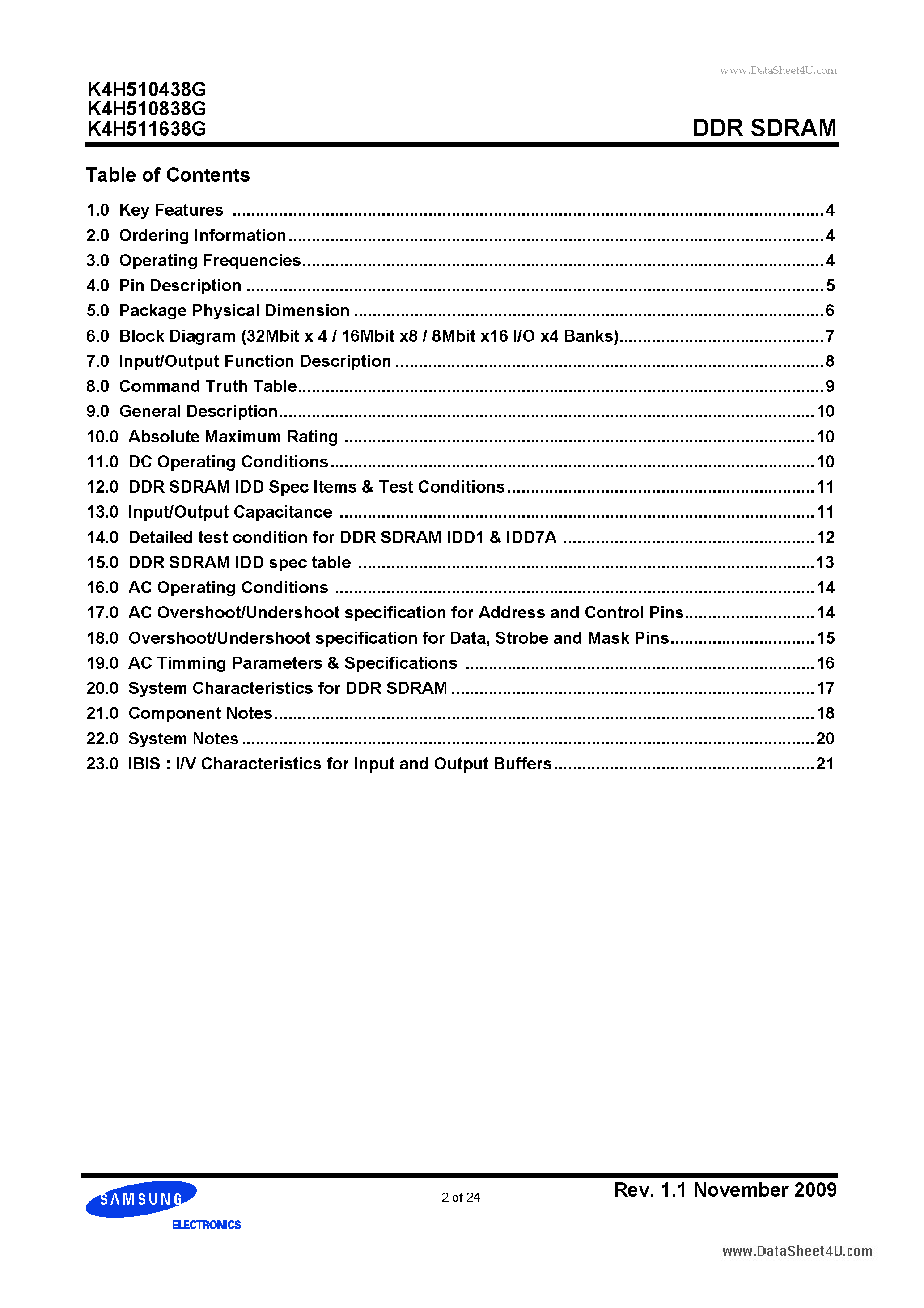 Даташит K4H510438G - 512Mb G-die DDR SDRAM Specification страница 2