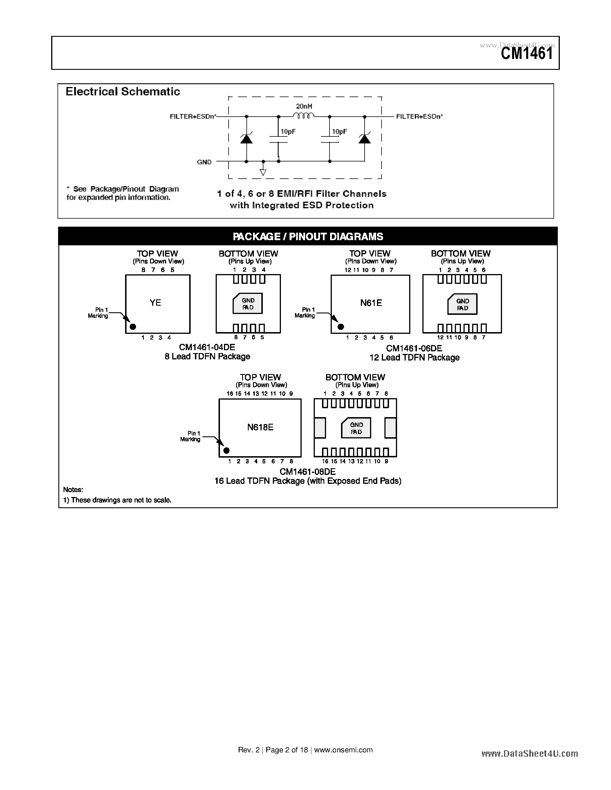 Datasheet CM1461 - Praetorian C-L-C LCD and Camera EMI FilterArray page 2