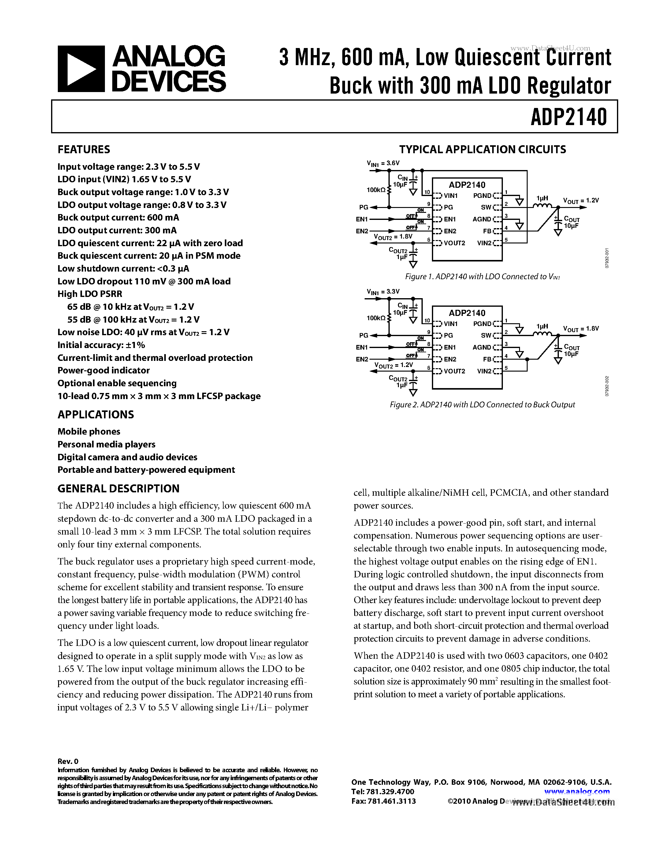 Даташит ADP2140 - Low Quiescent Current Buck страница 1