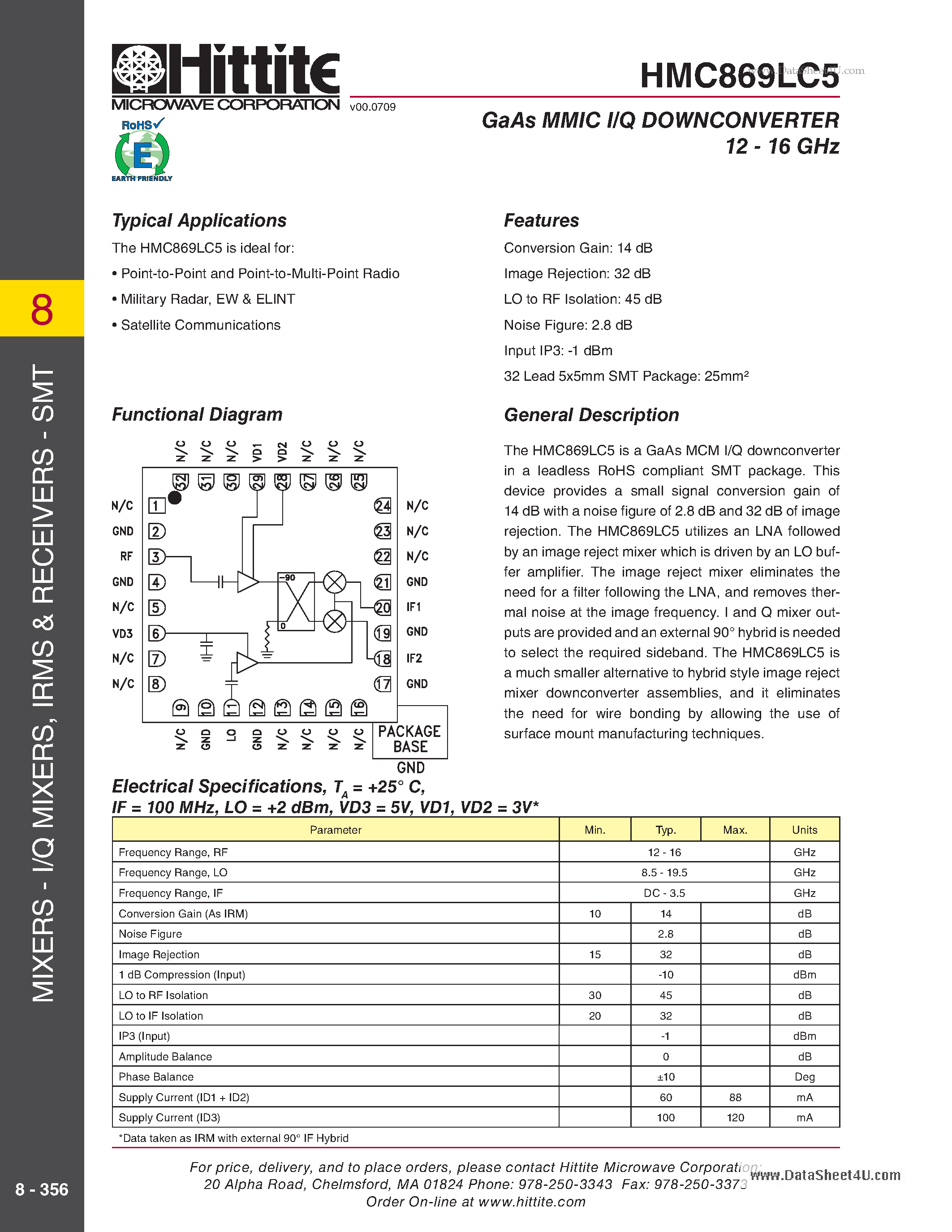 Datasheet HMC869LC5 - GaAs MMIC I/Q Downconverter page 1