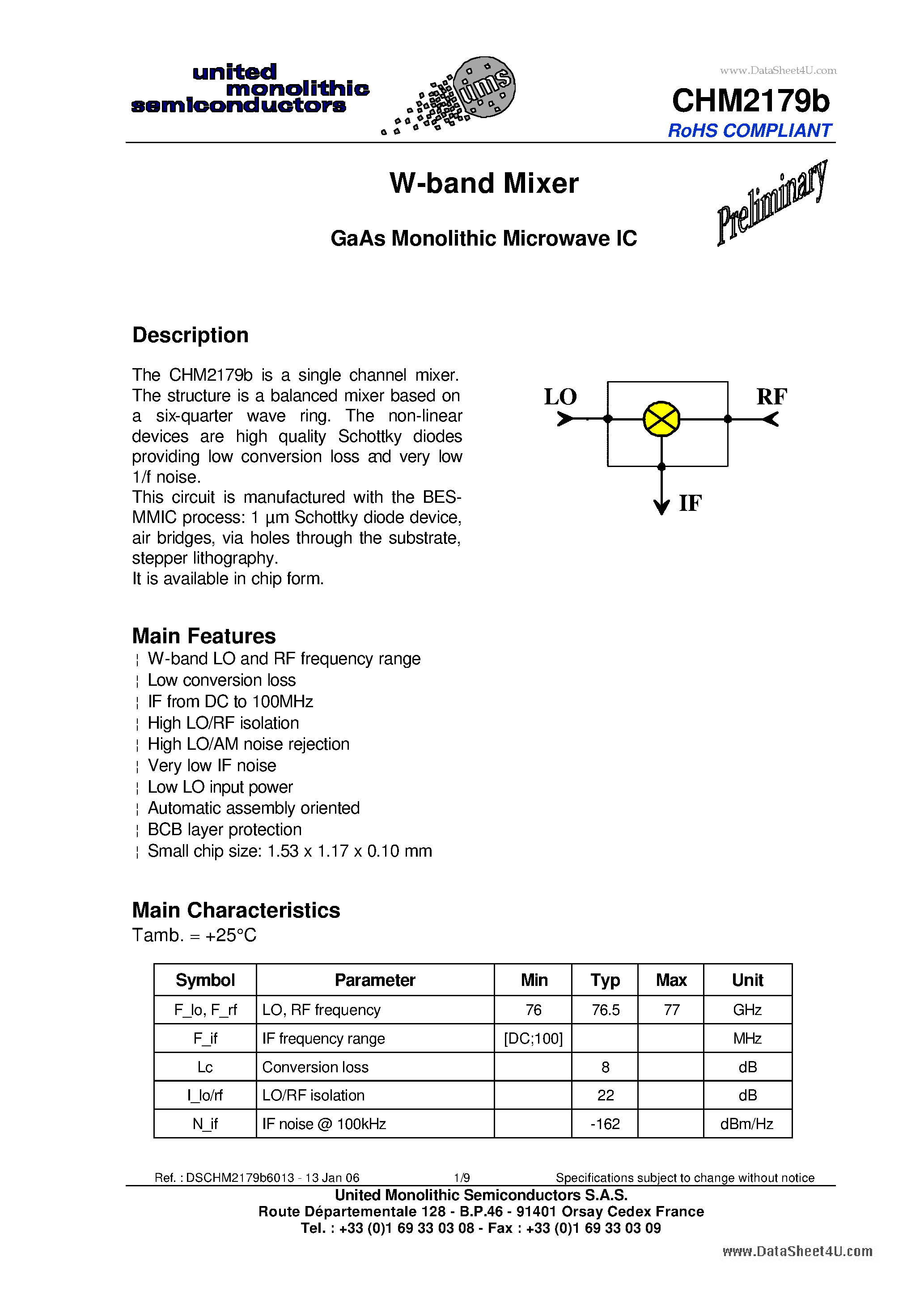 Даташит CHM2179B - W-band Mixer страница 1