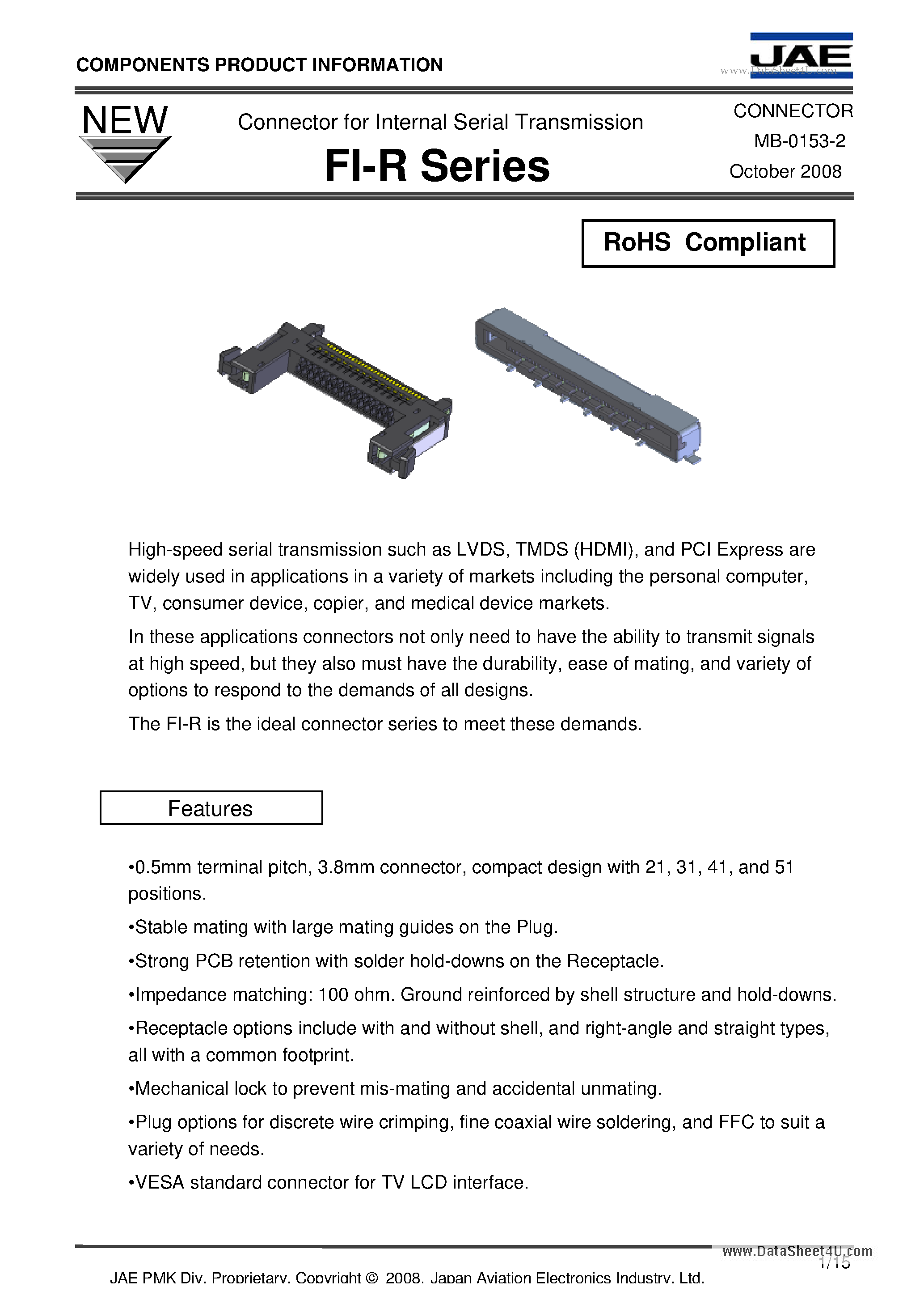 Datasheet FI-R - Connector for Internal Serial Transmission page 1