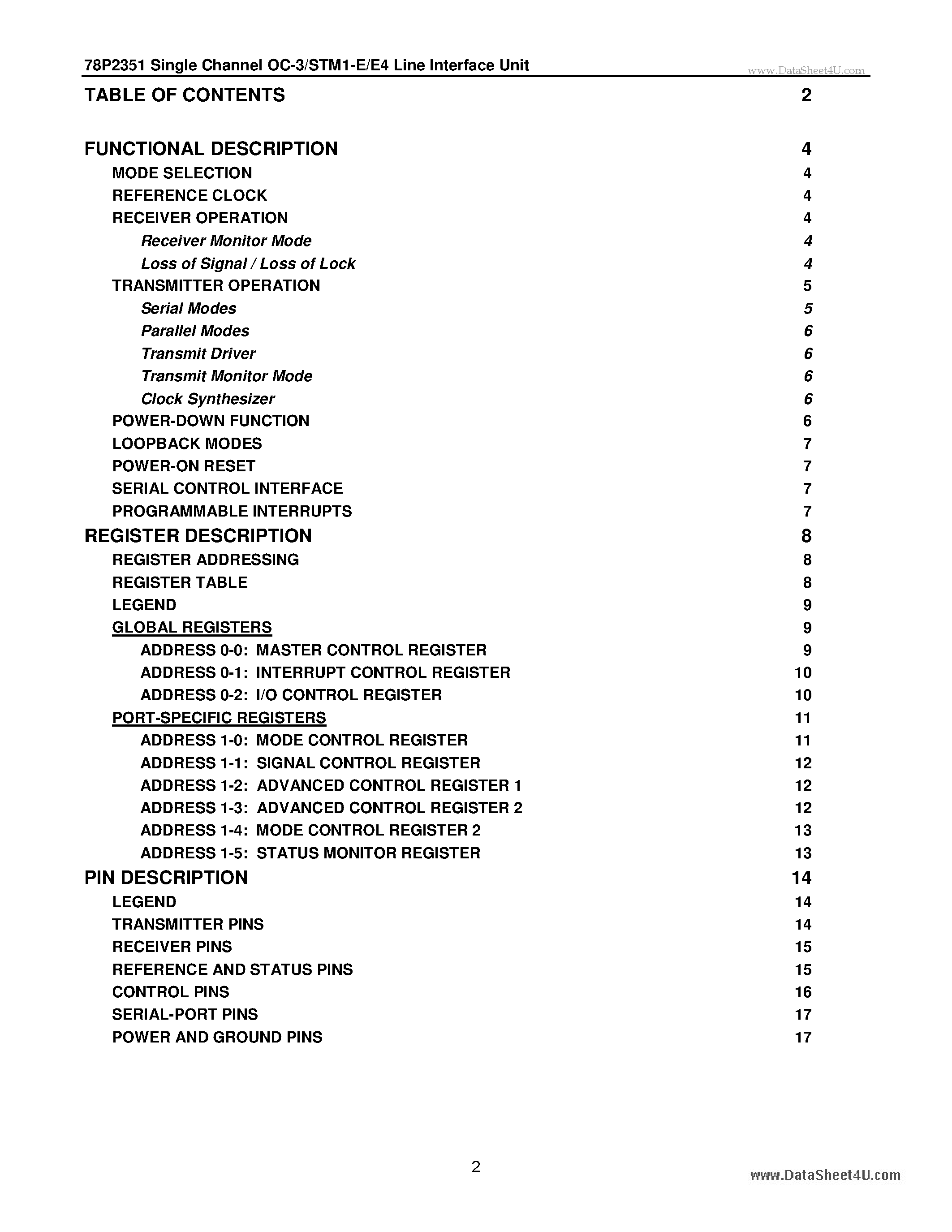 Datasheet 78P2351 - Single Channel OC-3/ STM1-E/ E4 LIU page 2